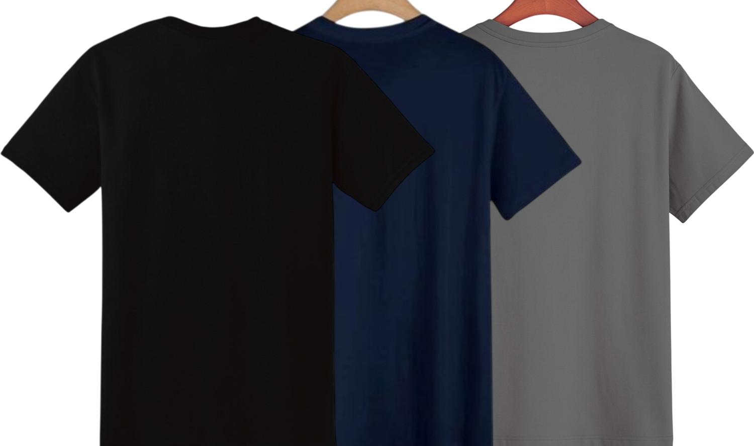 Image of TTFE Pack of 3 Men Solid Round Neck Polyester Black, Navy Blue, Grey T-Shirt