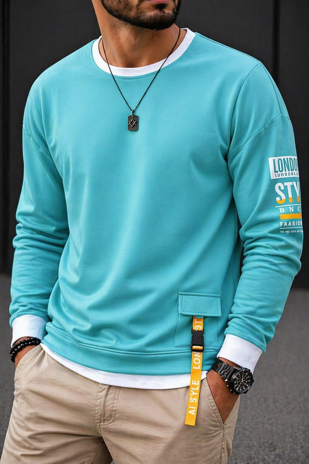 Image of Teezler Men Colorblock Round Neck Cotton Blend Green T-Shirt