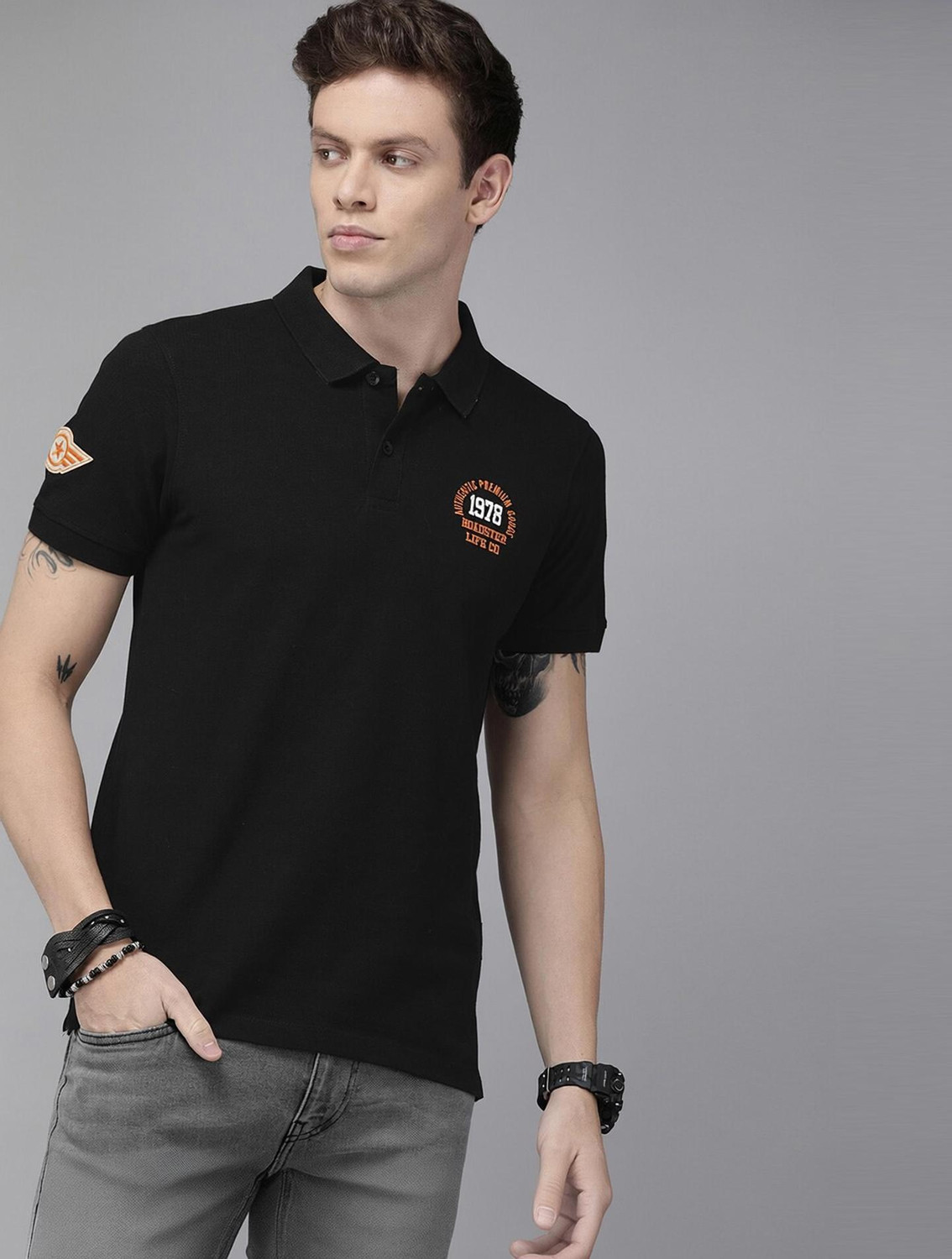 Image of Roadster Men Colorblock Polo Neck Pure Cotton Green T-Shirt