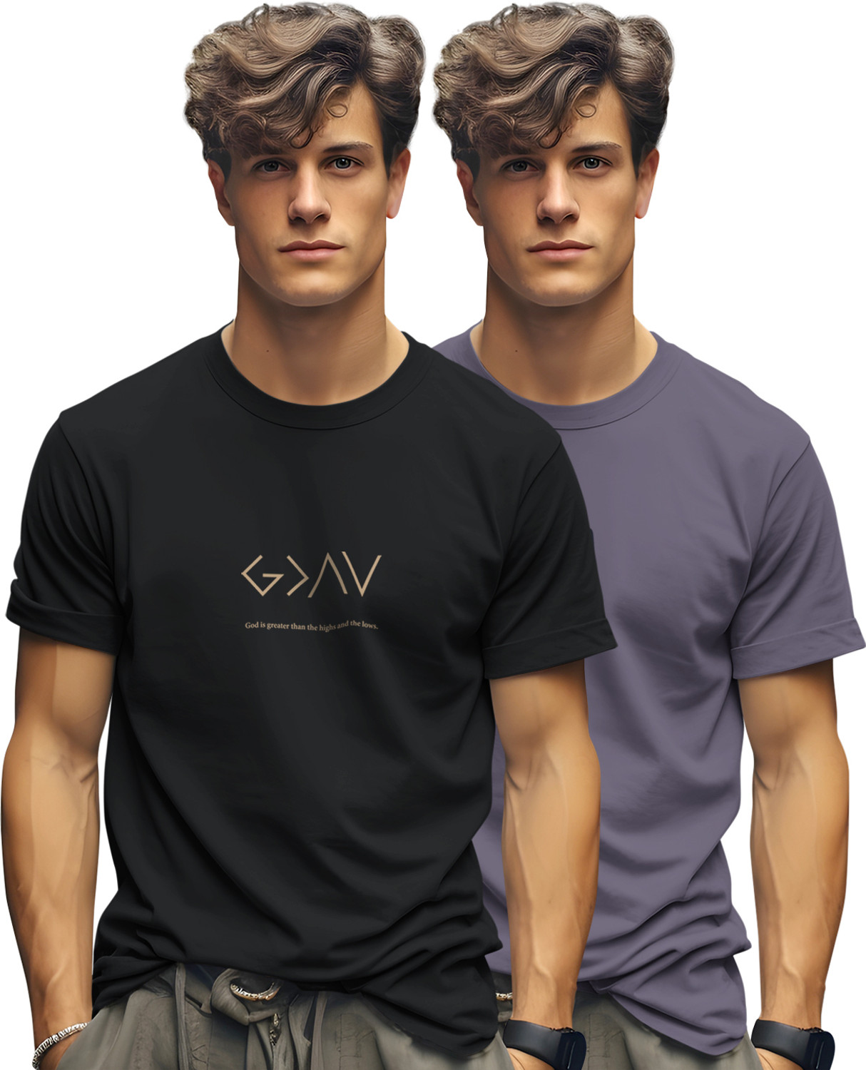 Image of Bullmer Pack of 2 Men Printed Round Neck Cotton Blend Multicolor T-Shirt