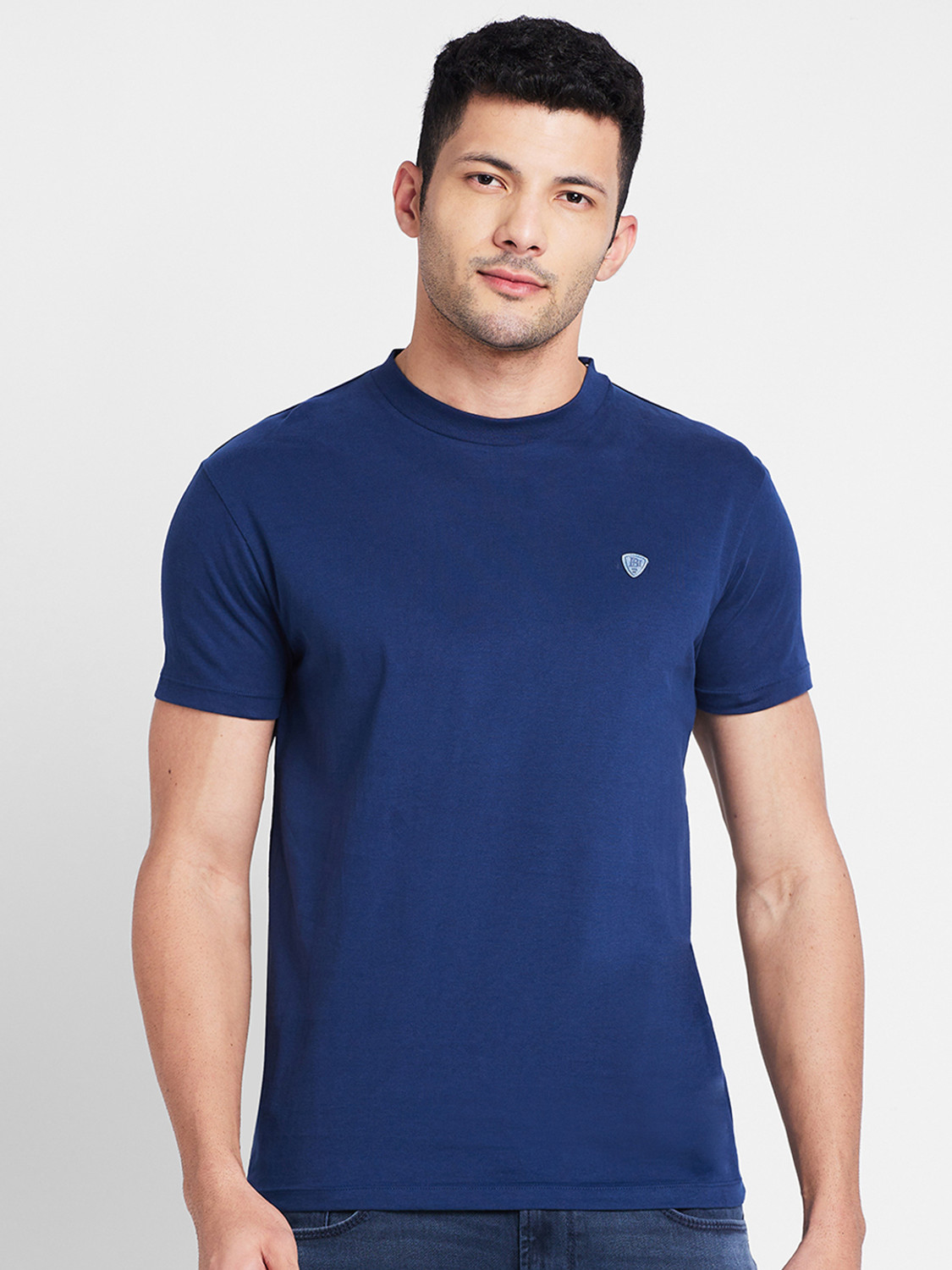 Image of BEING HUMAN Men Solid Round Neck Cotton Blend White T-Shirt