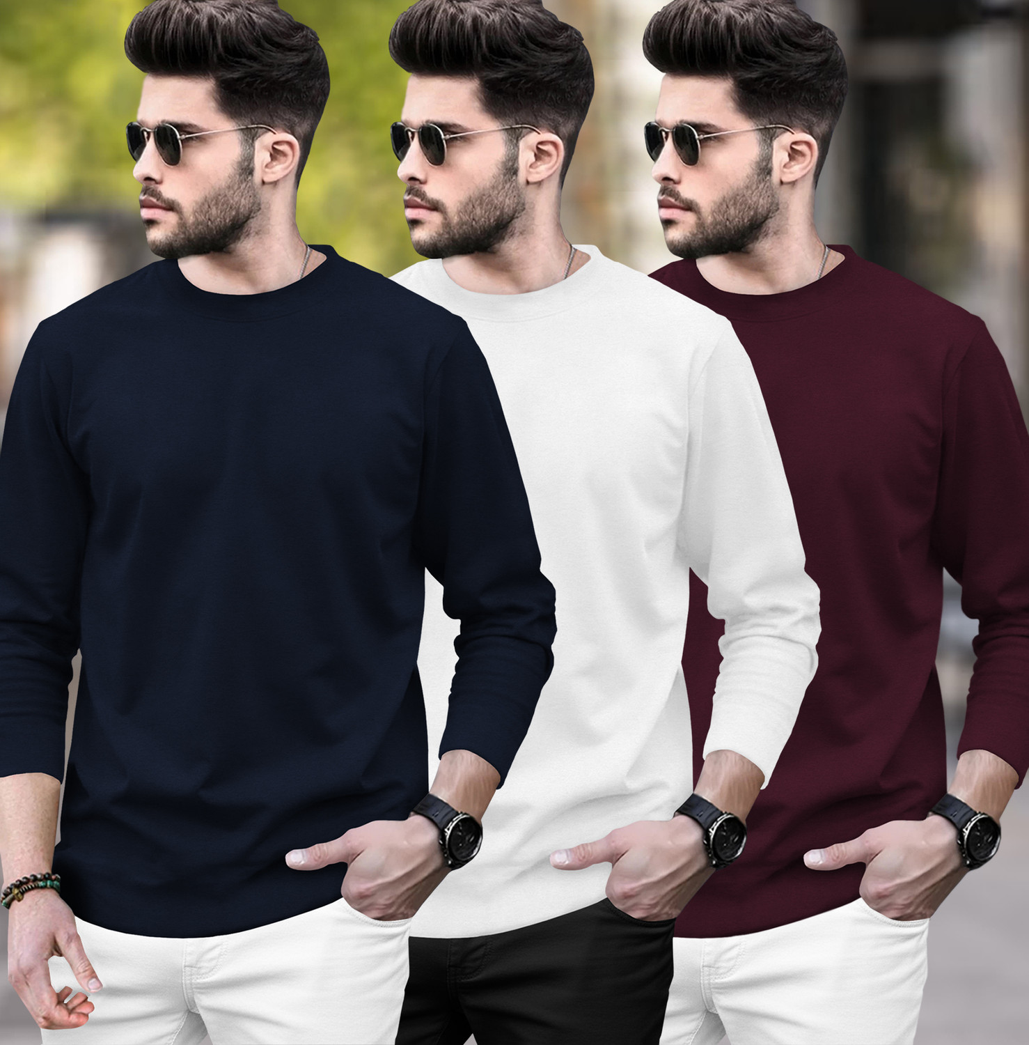 Image of BLIVE Men Printed Hooded Neck Cotton Blend Navy Blue, Red T-Shirt