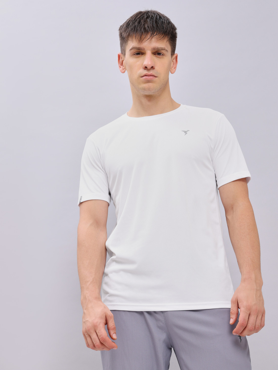 Image of Adrenex Men Solid Round Neck Polyester White T-Shirt