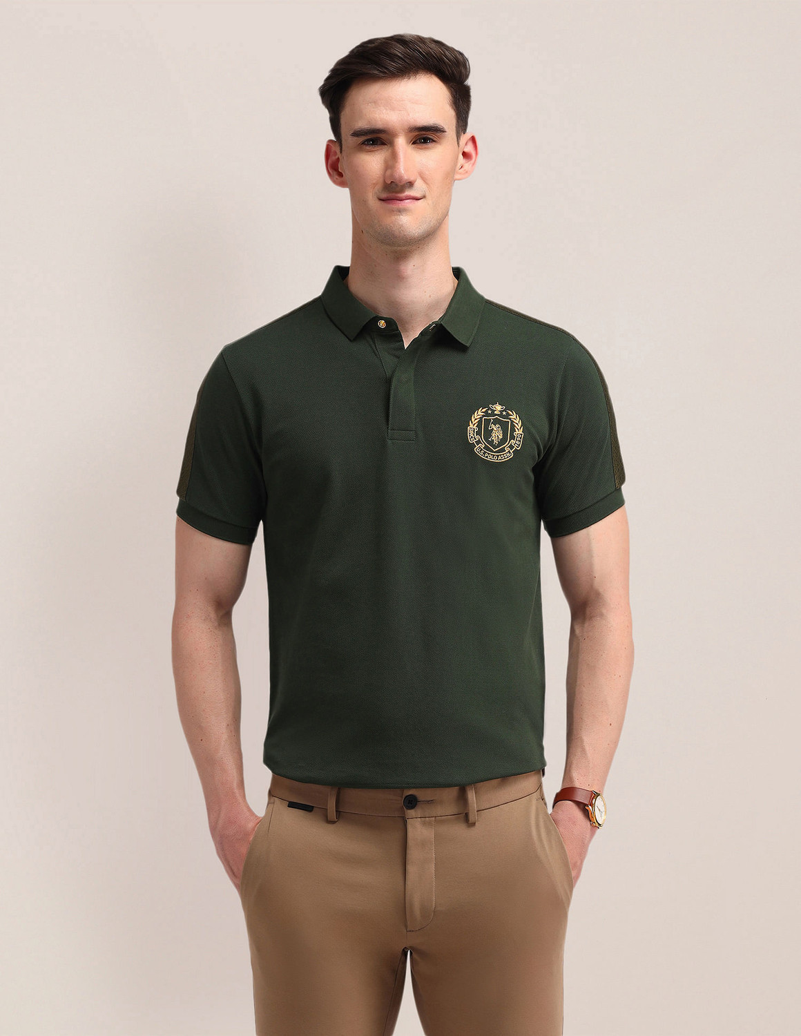 Image of PARX Men Solid Polo Neck Cotton Blend White T-Shirt