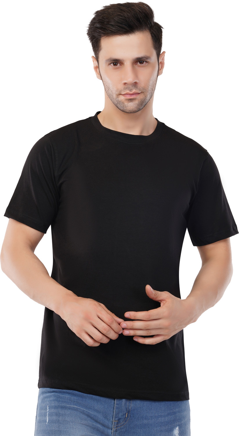 Image of printwithaman Men Sporty V Neck Polyester Black T-Shirt