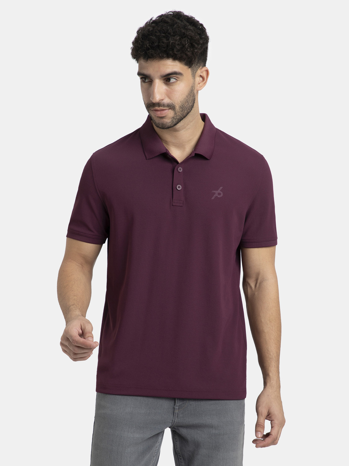 Image of VAN HEUSEN Men Solid Polo Neck Cotton Blend White T-Shirt