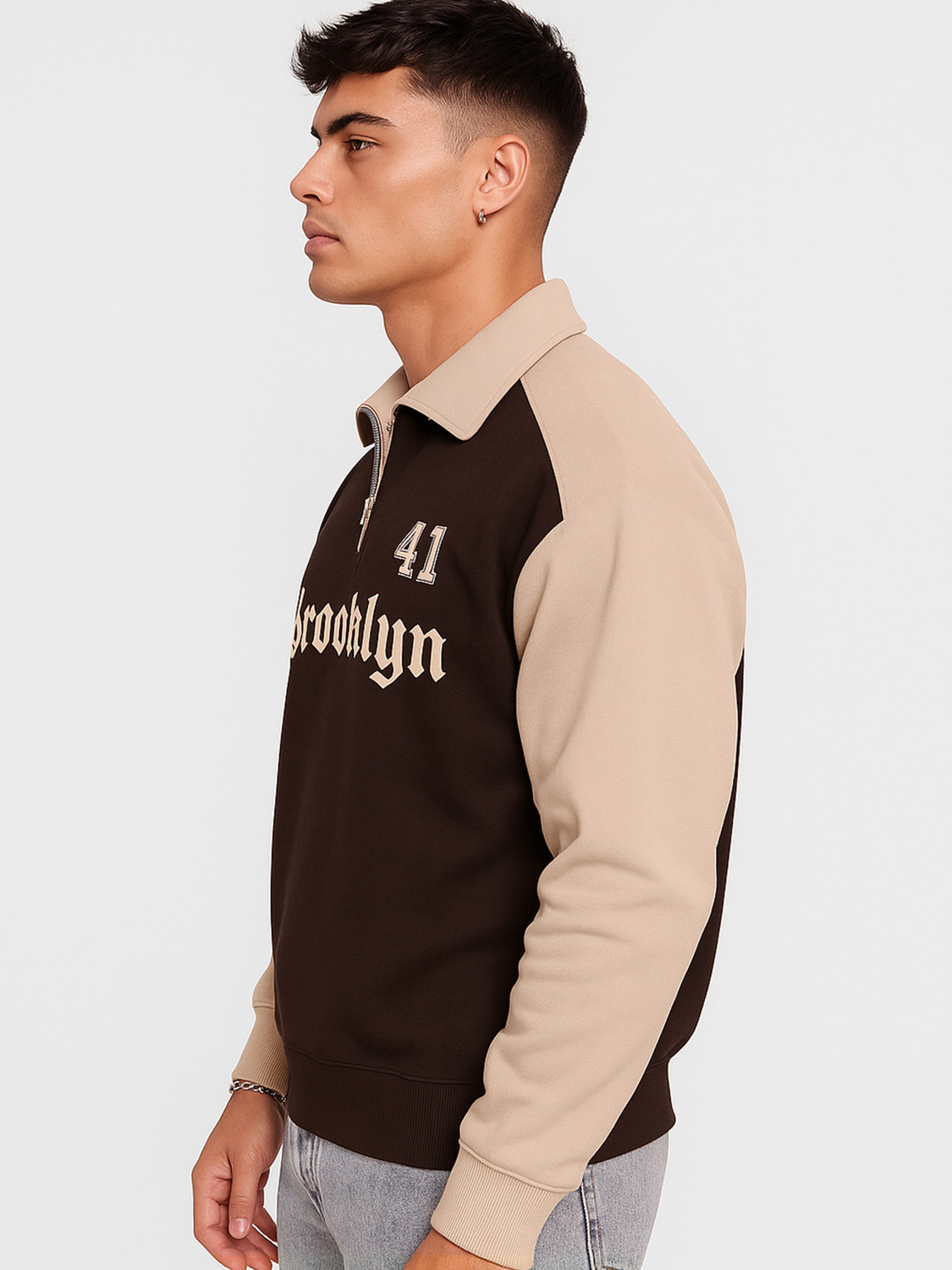 Image of Jump Cuts Men Printed Polo Neck Cotton Blend Brown T-Shirt