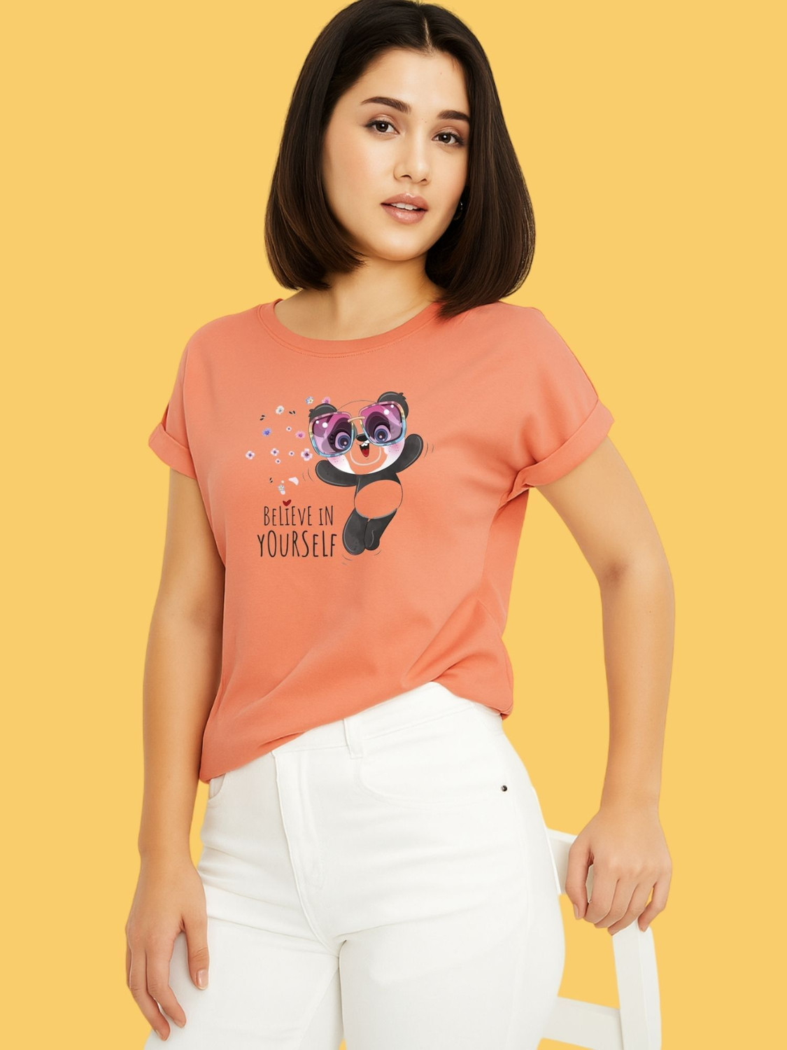 Image of Roadster Women Printed Round Neck Pure Cotton Black T-Shirt