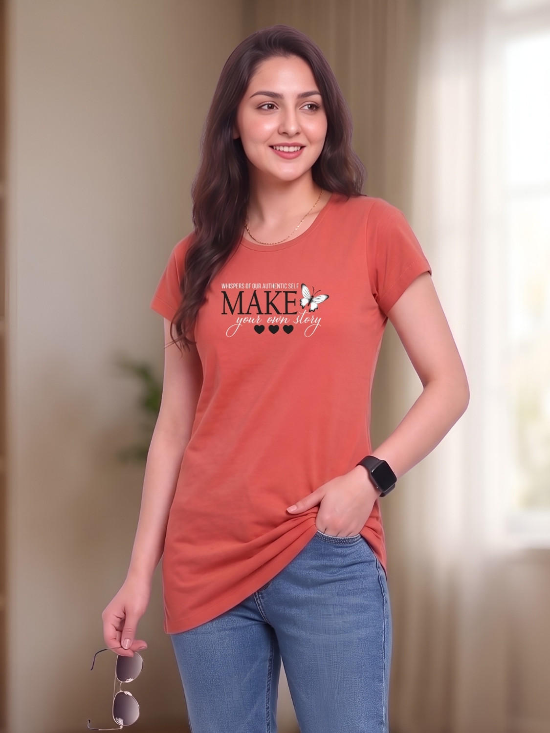 Image of ZentWorld Pack of 3 Women Printed Round Neck Cotton Blend Multicolor T-Shirt
