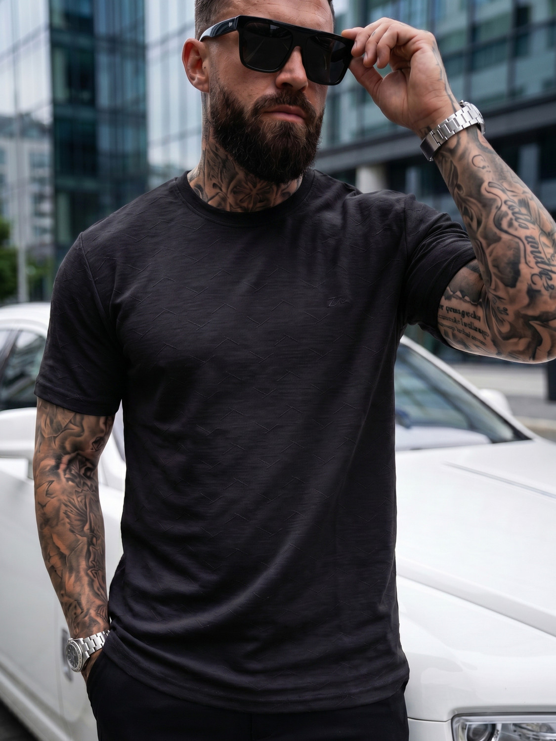 Image of TOM TEES Men Graphic Print Round Neck Pure Cotton Black T-Shirt