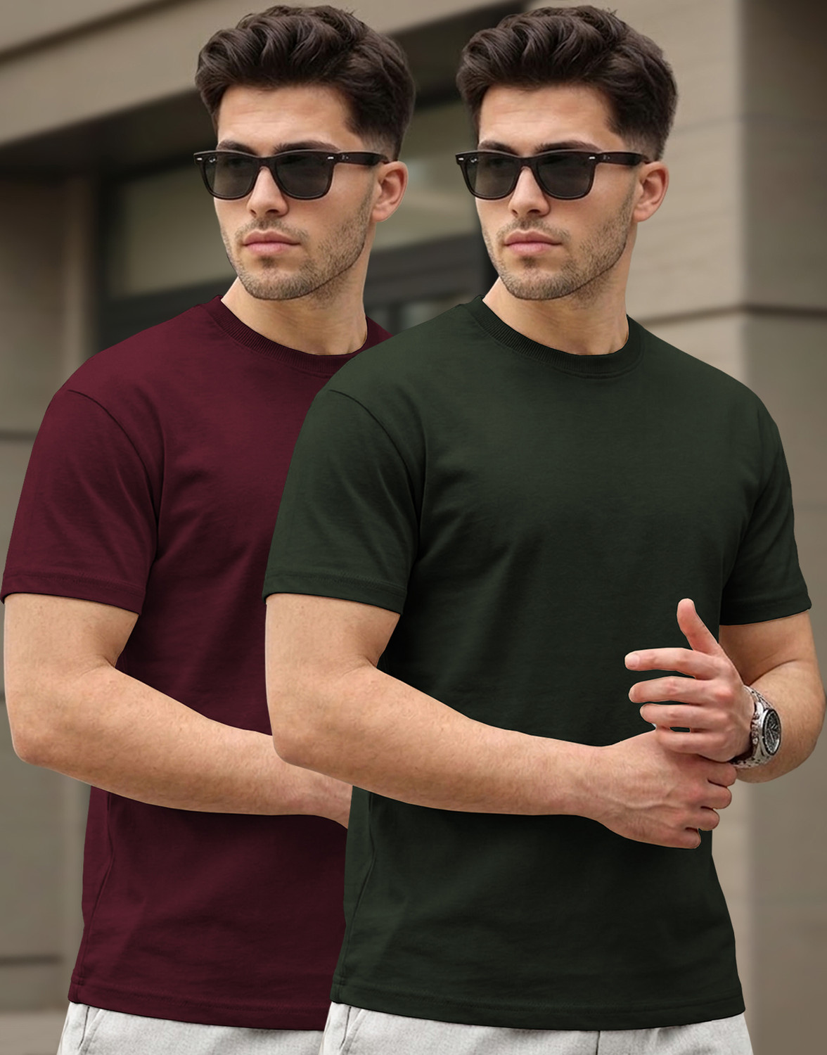 Image of Raj fashion Men Solid Polo Neck Reversible Cotton Blend Dark Green T-Shirt