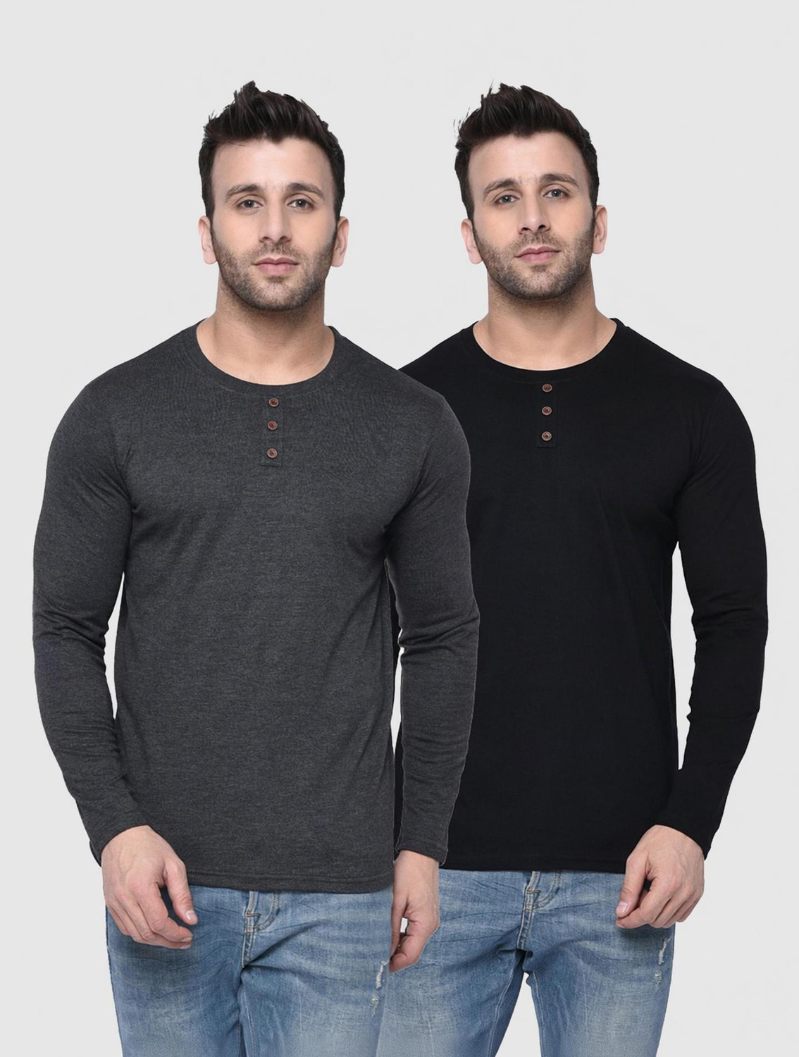 Image of NOOK Men Self Design Henley Neck Cotton Blend Pink T-Shirt