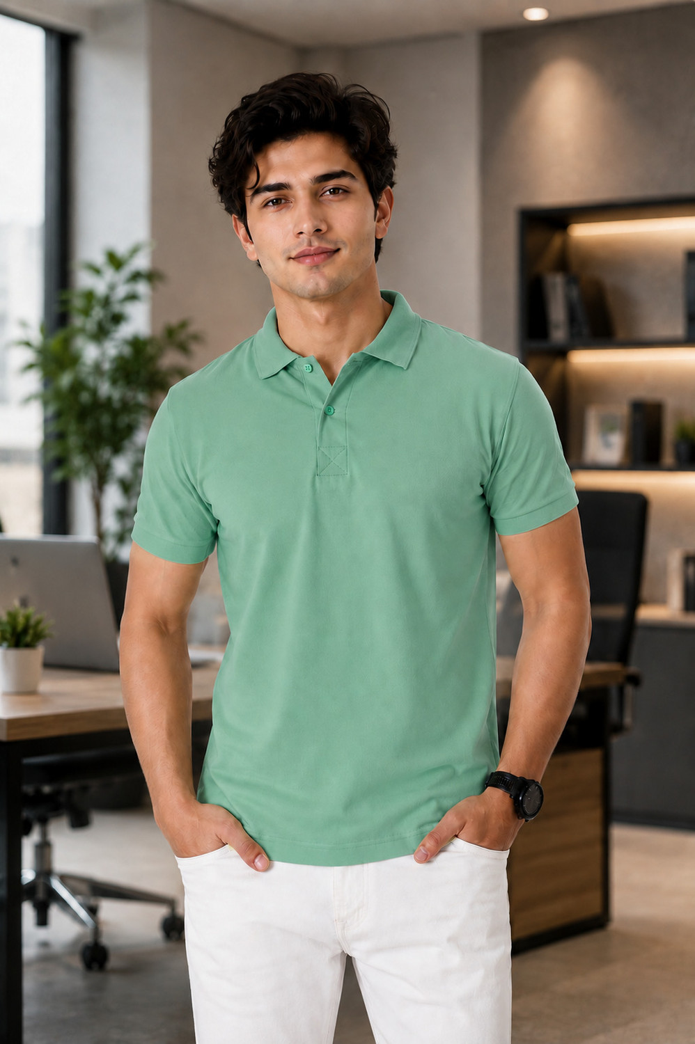 Image of Styloketh Men Solid Round Neck Polyester Light Blue, Black T-Shirt