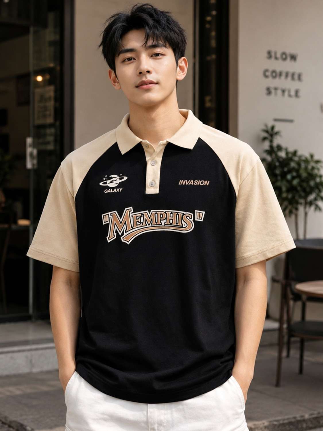 Image of Force Men Self Design Round Neck Polyester Beige T-Shirt