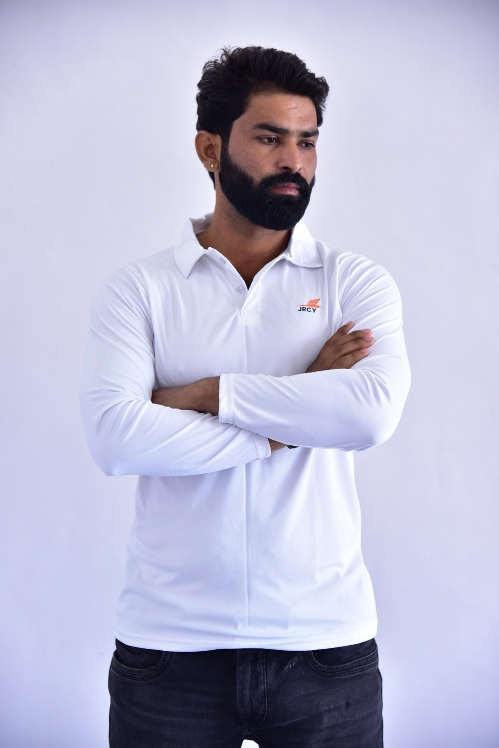Image of PSAJRCY Men Solid Polo Neck Polyester White T-Shirt