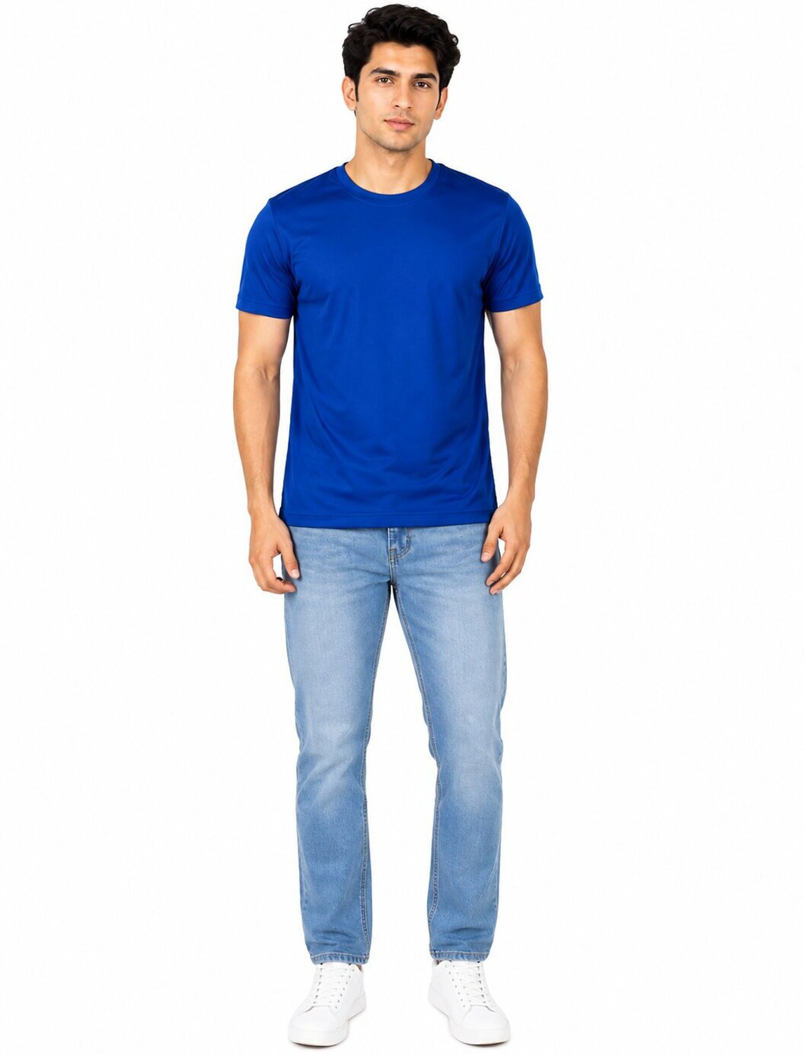 Image of TRIPR Men Solid Henley Neck Cotton Blend Navy Blue, White T-Shirt