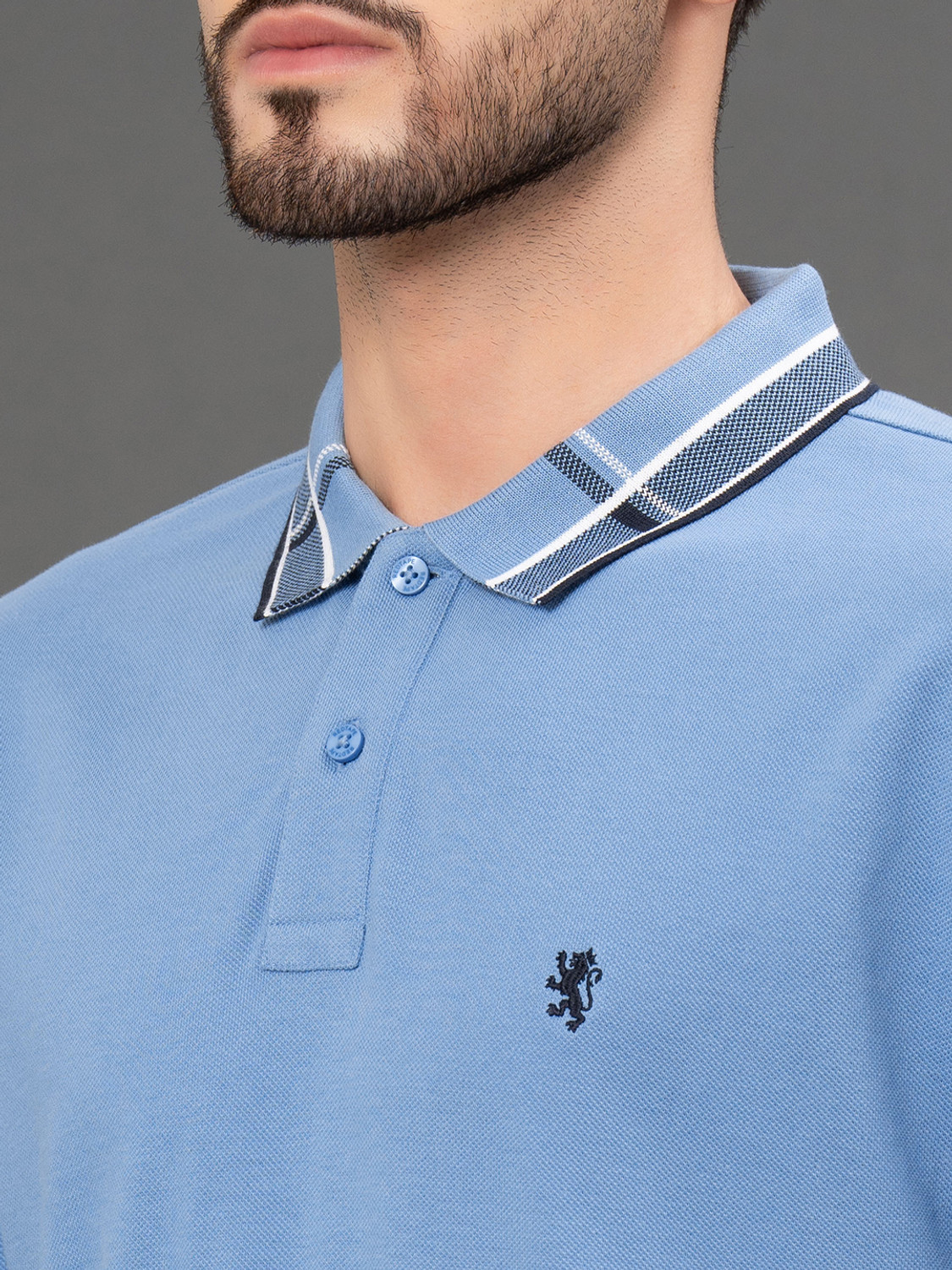 Image of RED TAPE Men Solid Polo Neck Pure Cotton Blue T-Shirt