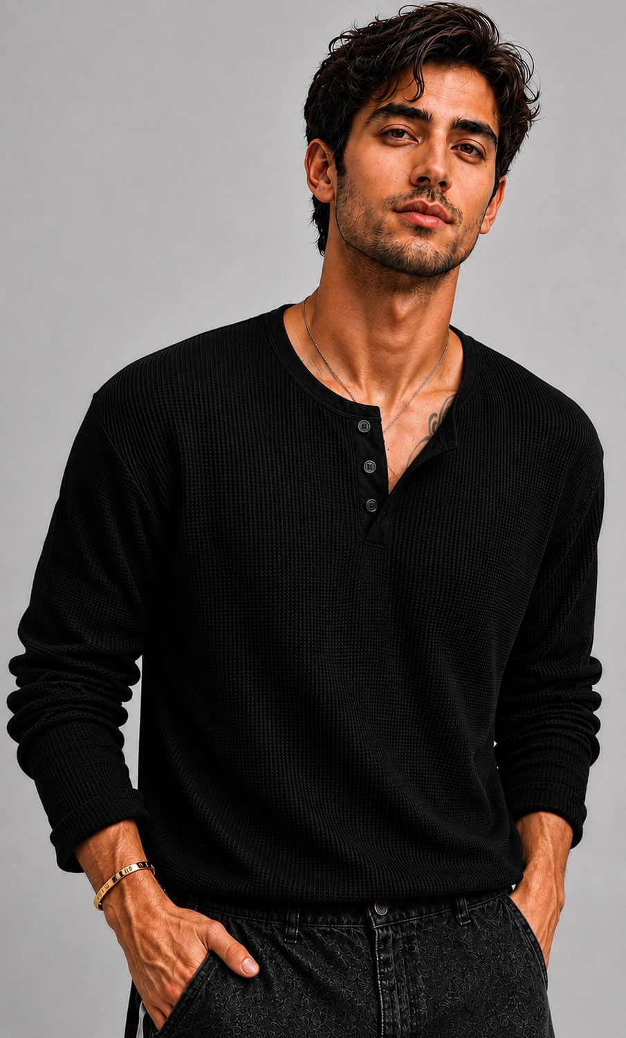 Image of The Modern Soul Men Solid Henley Neck Cotton Blend White T-Shirt