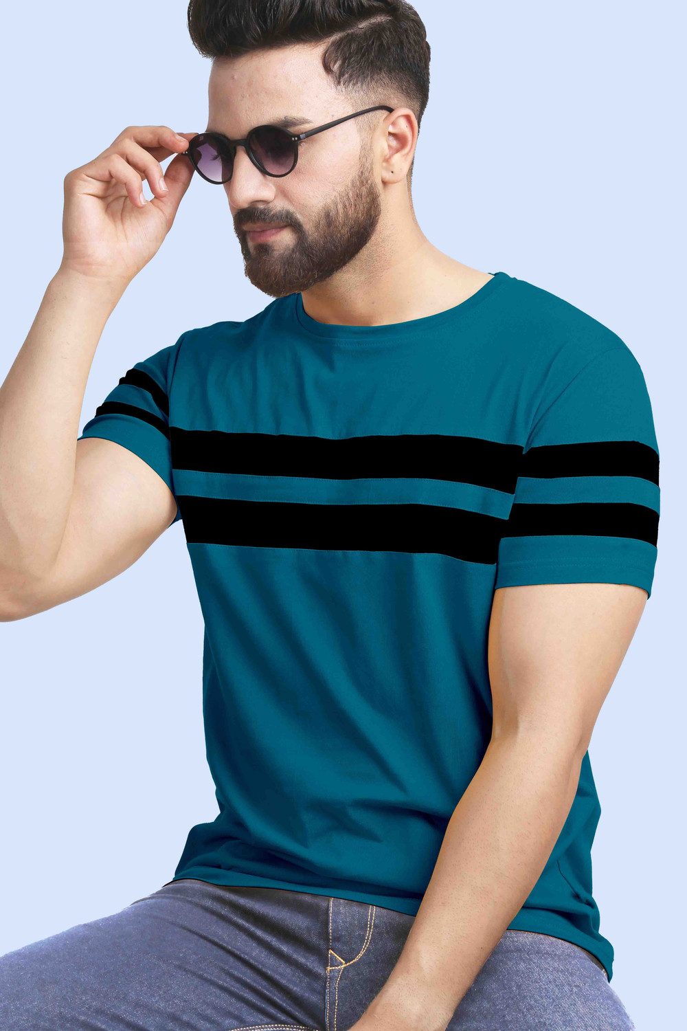 Image of AUSK Men Checkered Polo Neck Cotton Blend Black, Grey T-Shirt