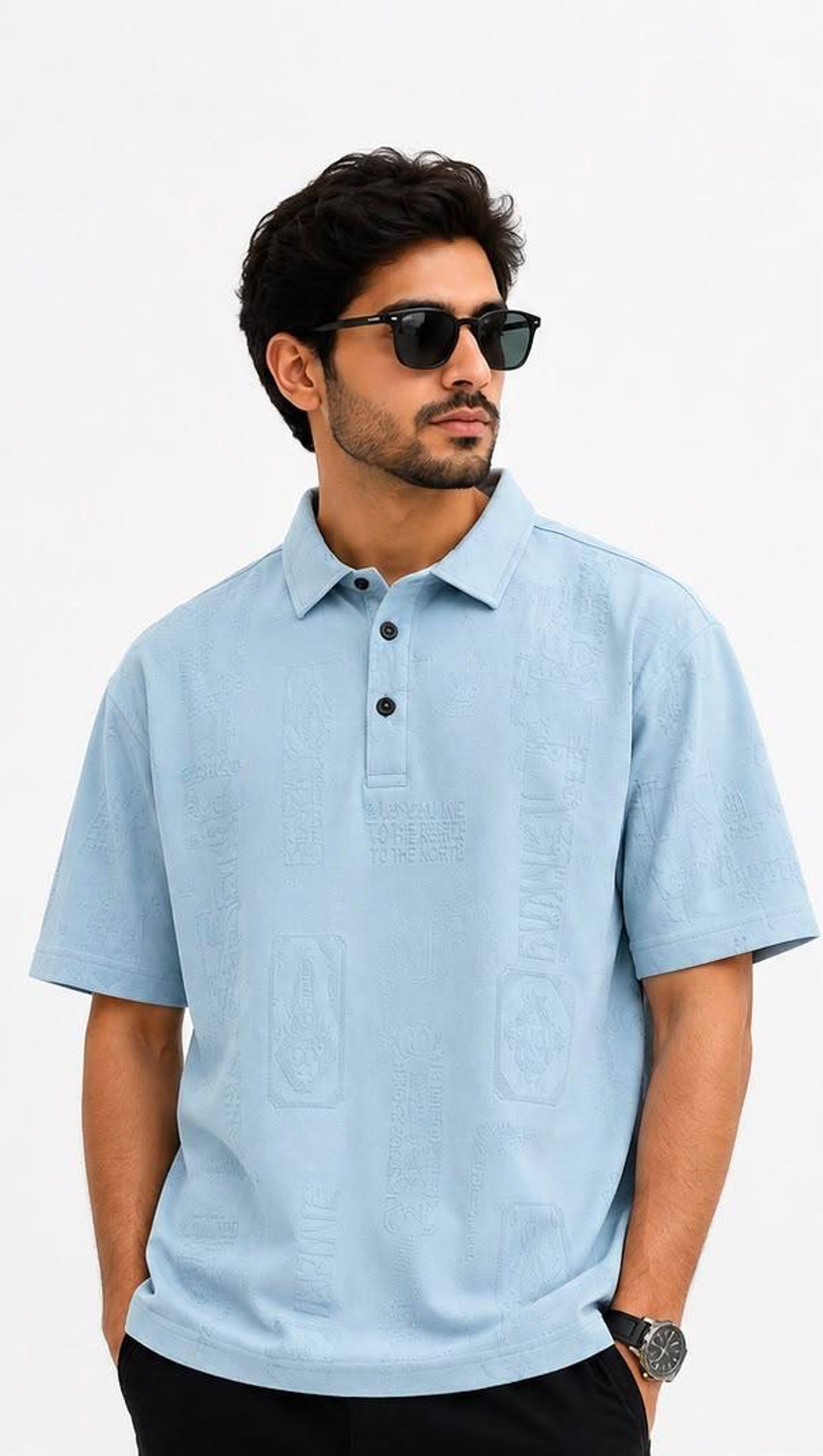 Image of TRIPR Men Solid Mandarin Collar Cotton Blend Navy Blue T-Shirt