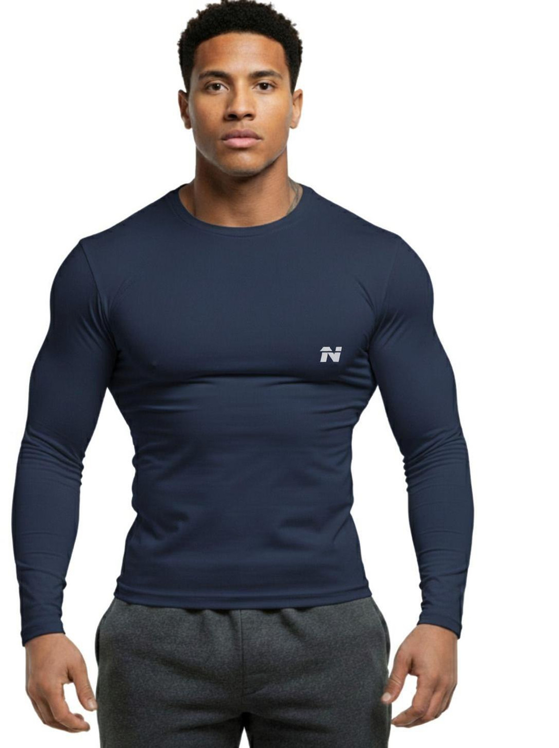 Image of NINQ Men Solid Round Neck Nylon White T-Shirt