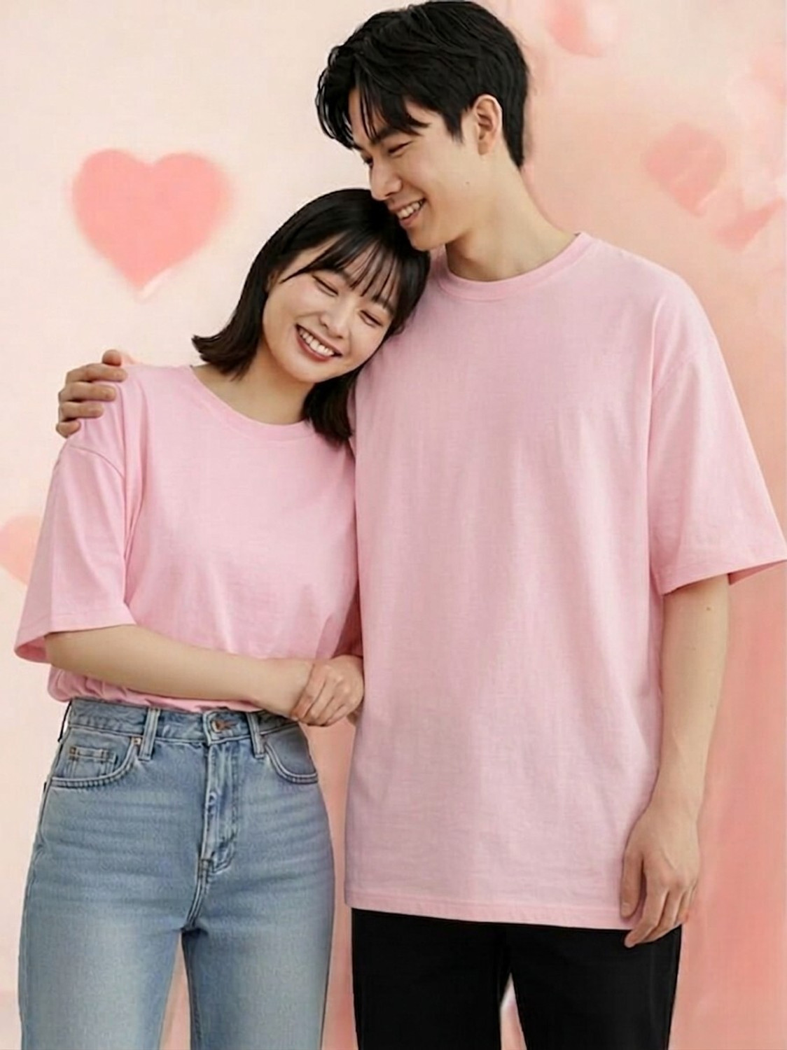 Image of dione fashion Couple Printed Round Neck Pure Cotton Black T-Shirt