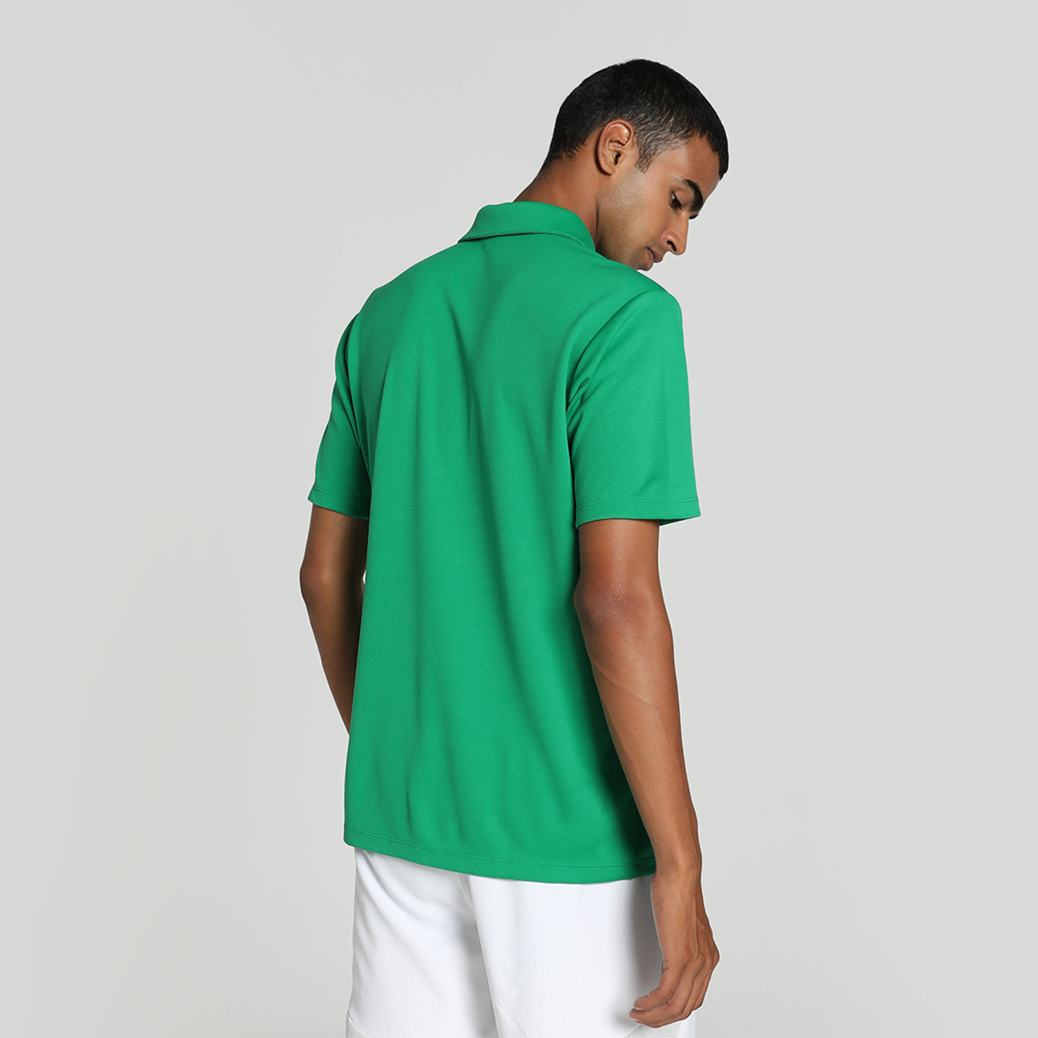 Image of PUMA Men Solid Polo Neck Polyester Green T-Shirt