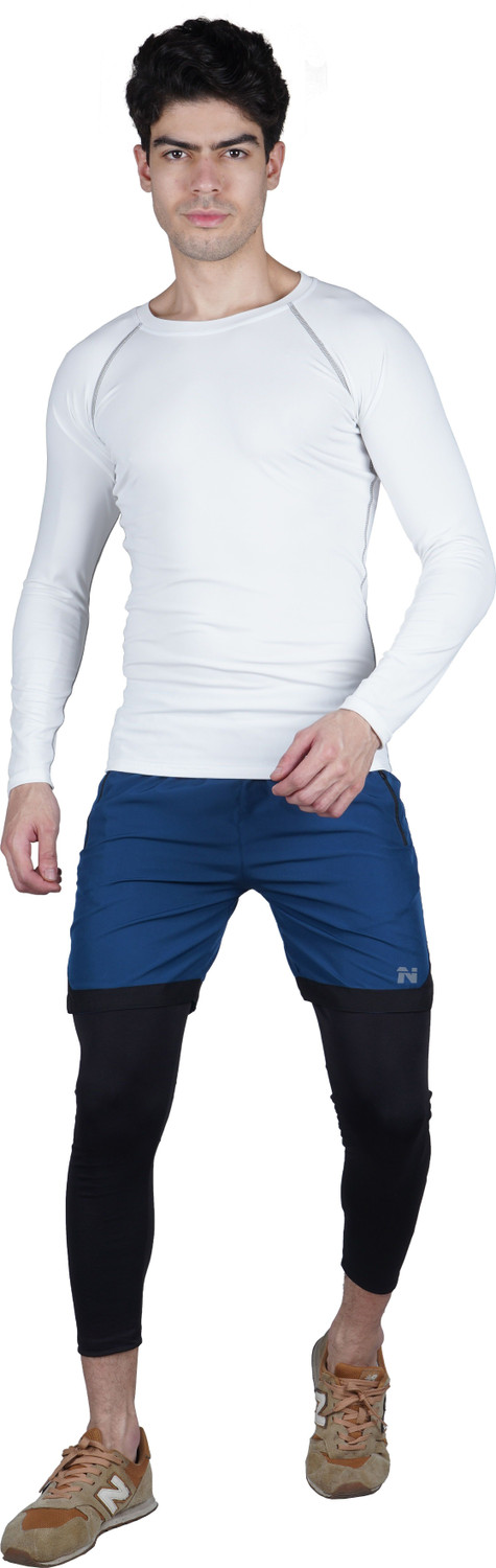 Image of NINQ Men Solid Round Neck Nylon White T-Shirt