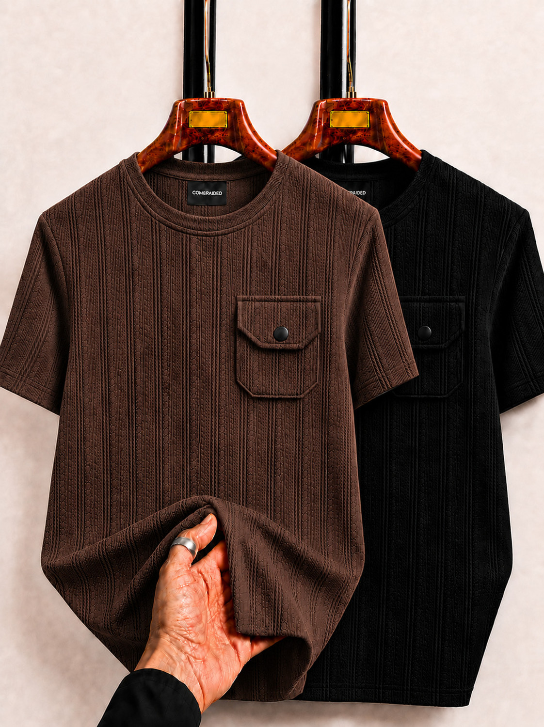 COMBRAIDED Men Black, Brown Round Neck T-Shirt Pack of 2 - Image 6