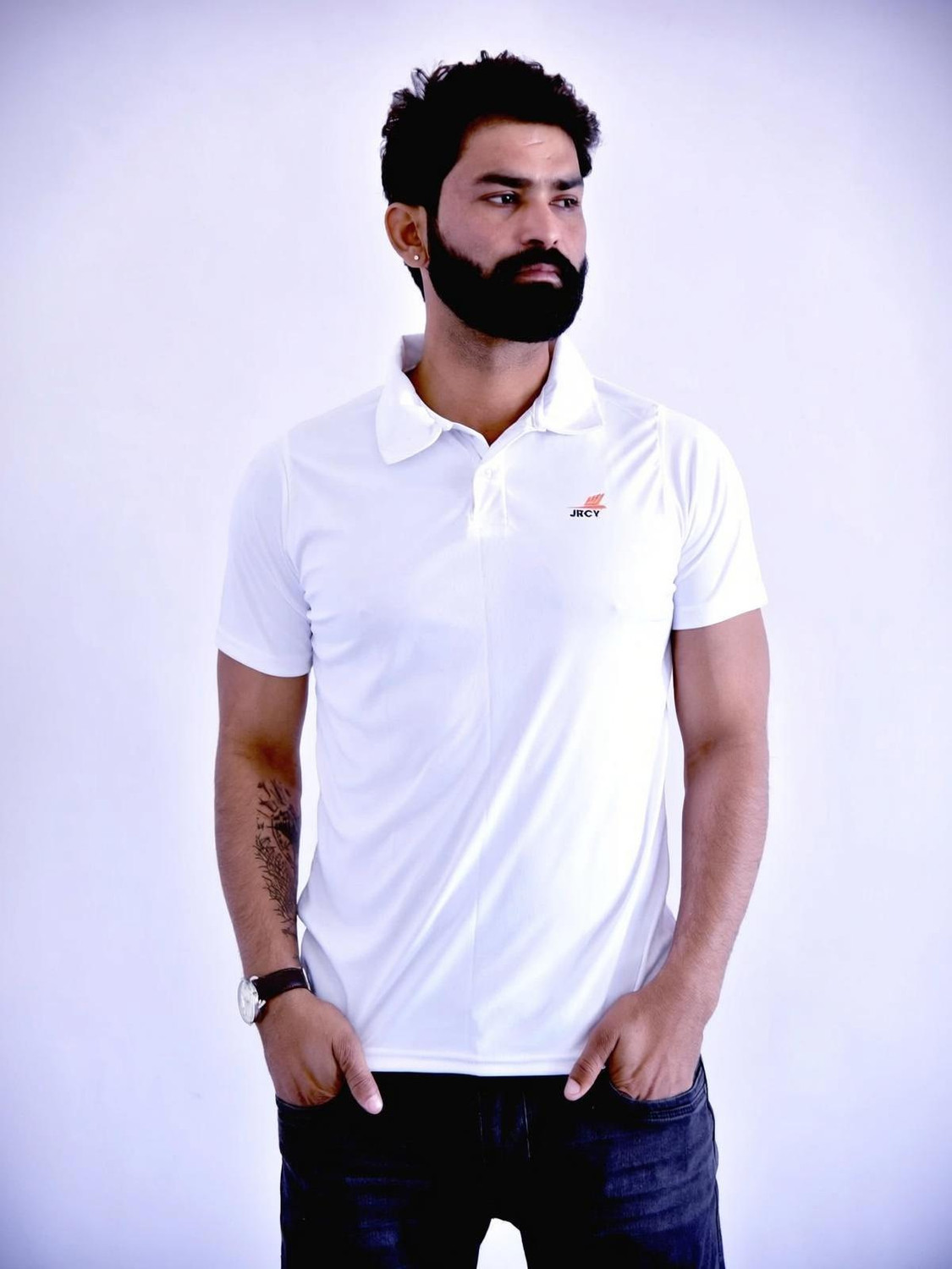 Image of PSAJRCY Men Solid Polo Neck Polyester White T-Shirt
