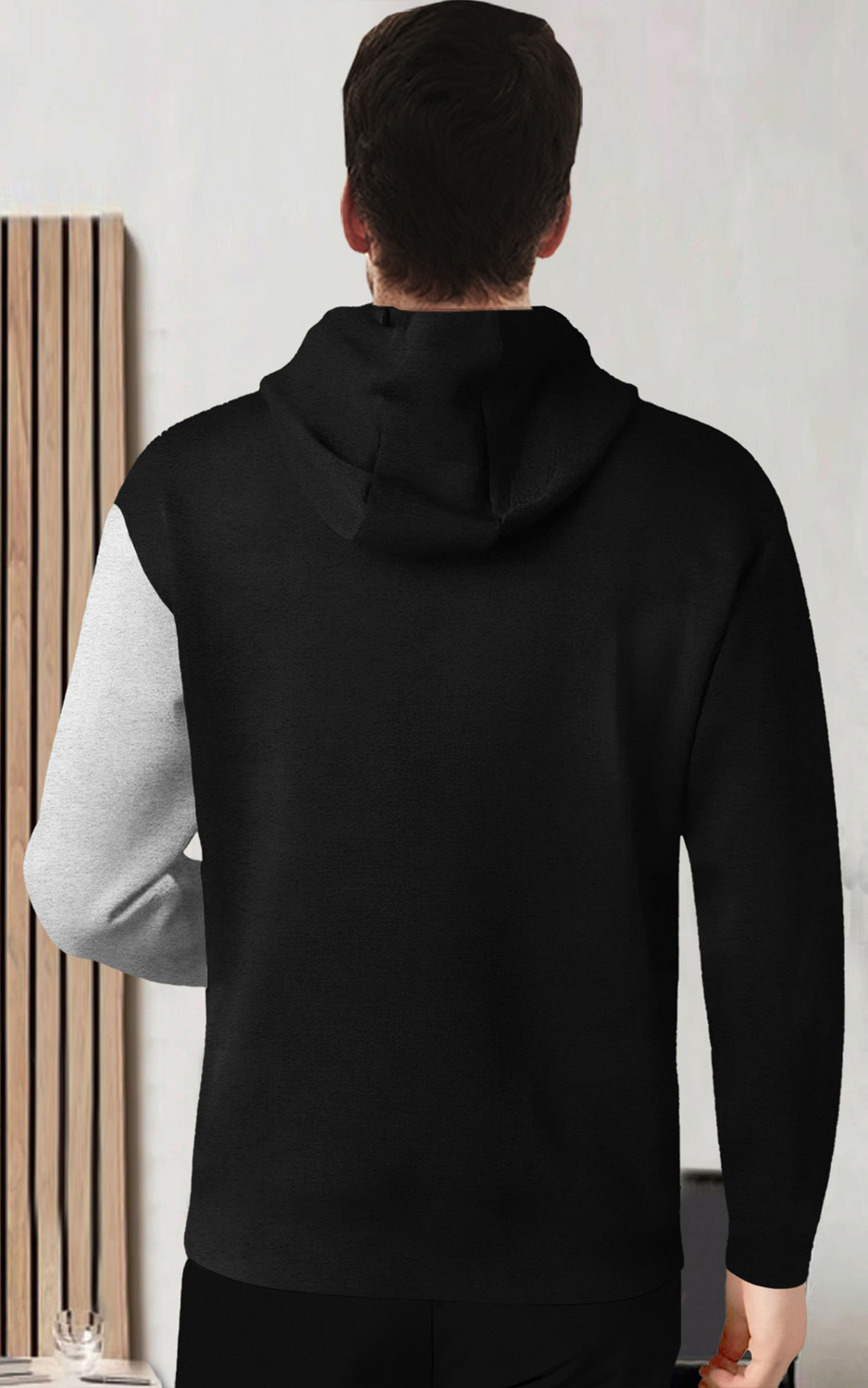 Image of BLIVE Men Printed Hooded Neck Cotton Blend Black, Grey T-Shirt