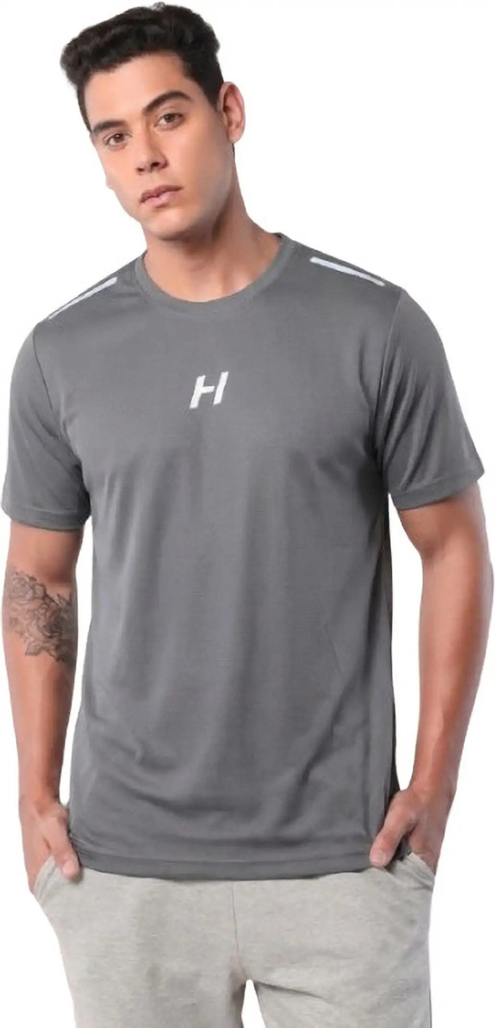 Image of HEPAKA Men Solid Round Neck Polyester Grey T-Shirt