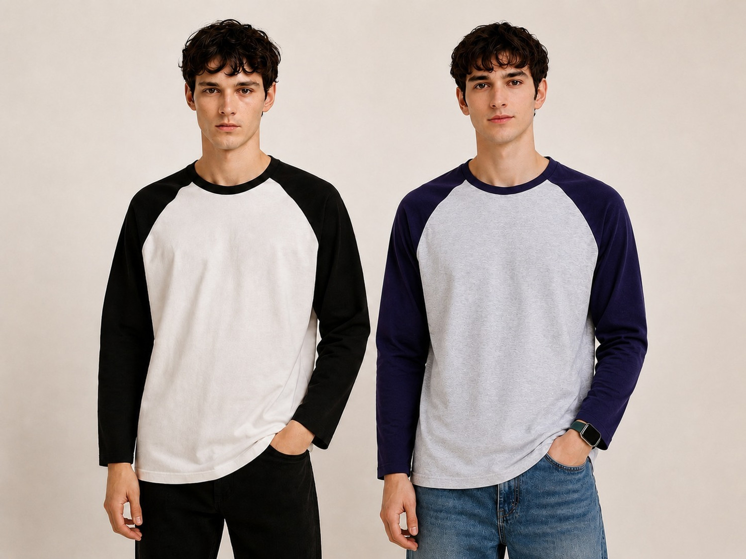 Image of MK Digital Pack of 2 Men Colorblock Round Neck Cotton Blend Multicolor T-Shirt