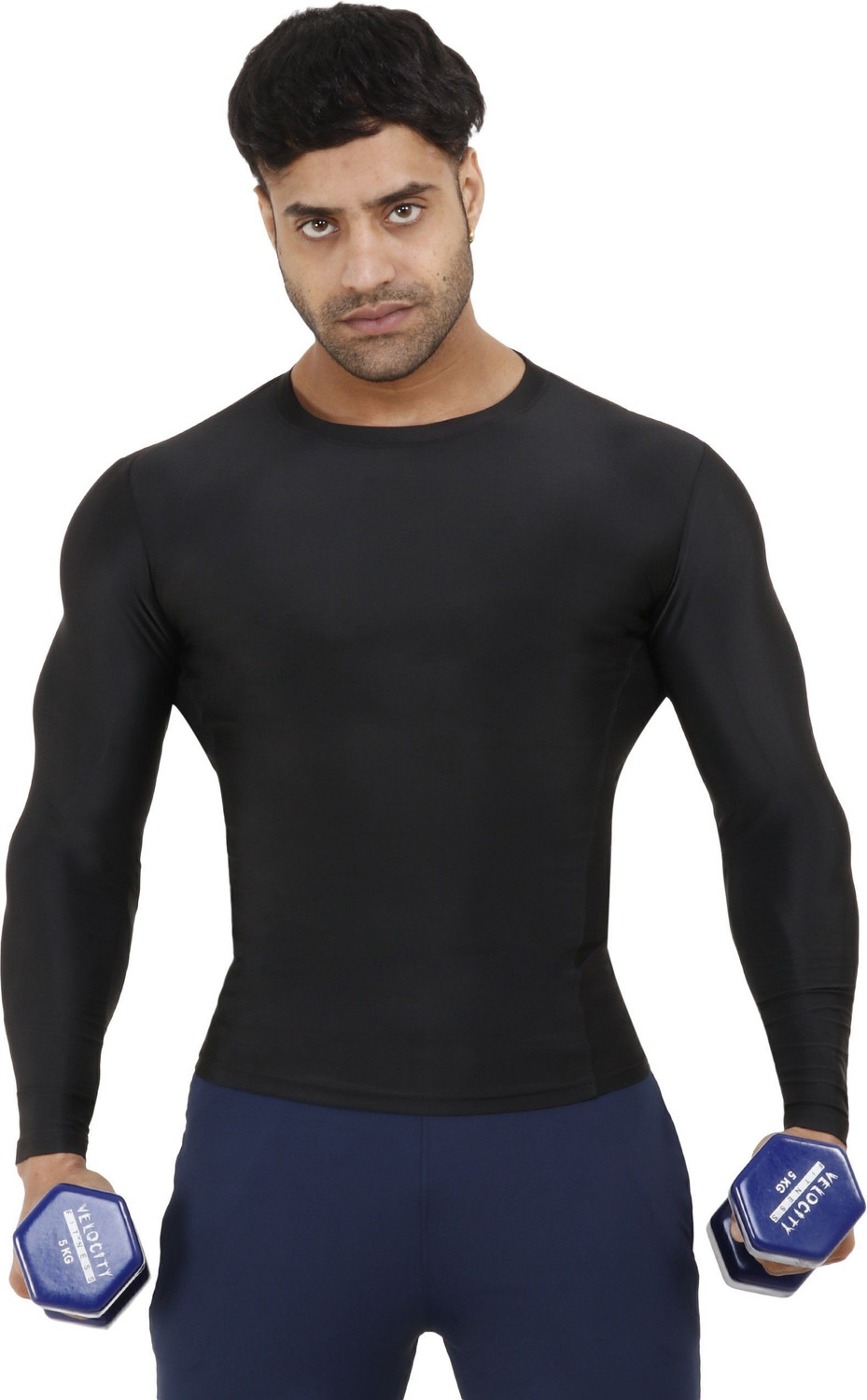 Image of Kyk Men Solid Round Neck Polyester Black T-Shirt