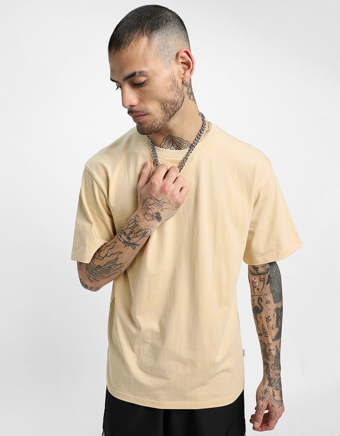 Image of Veirdo Pack of 3 Oversized Men Solid Round Neck Pure Cotton Multicolor T-Shirt