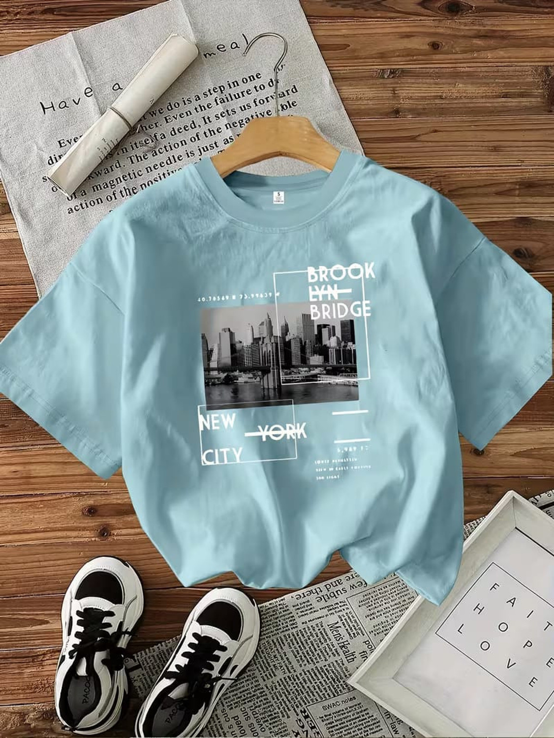 Tee Typography Printed Women Round Neck Light Blue T-Shirt - Image 6