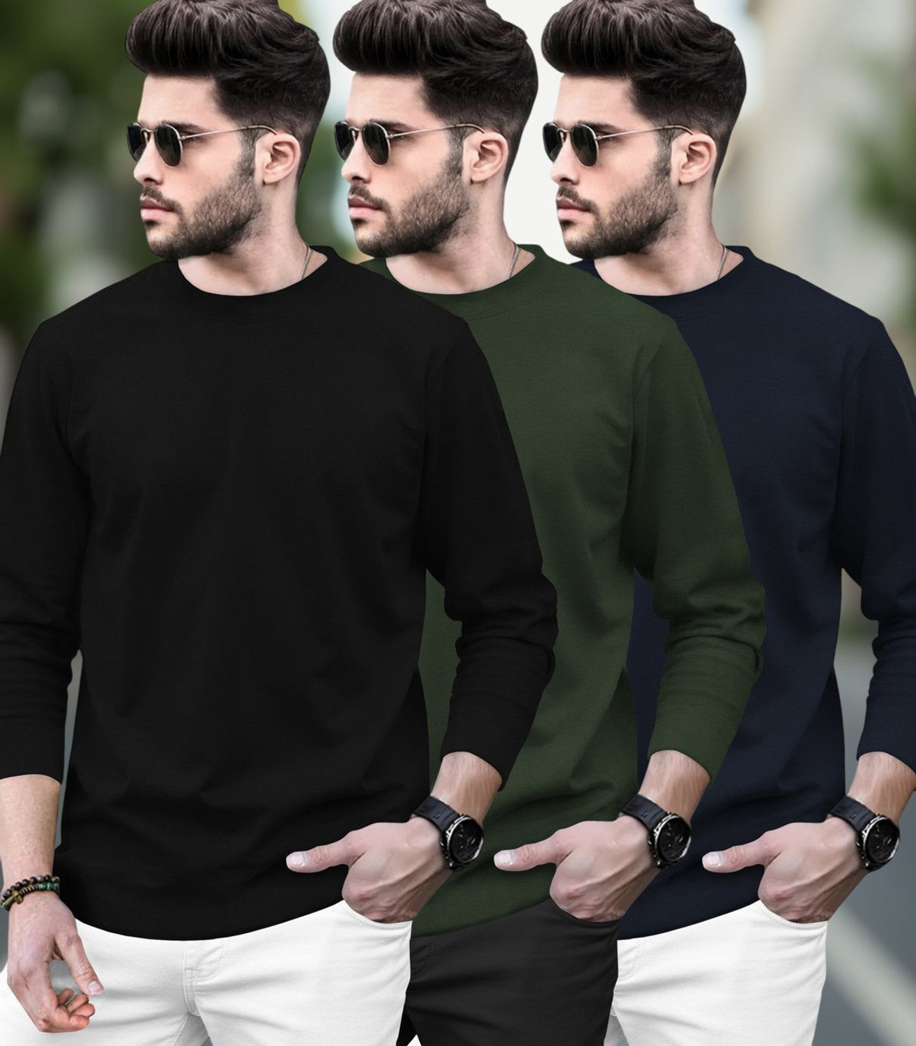 Image of BLIVE Men Printed Hooded Neck Cotton Blend Navy Blue, Red T-Shirt