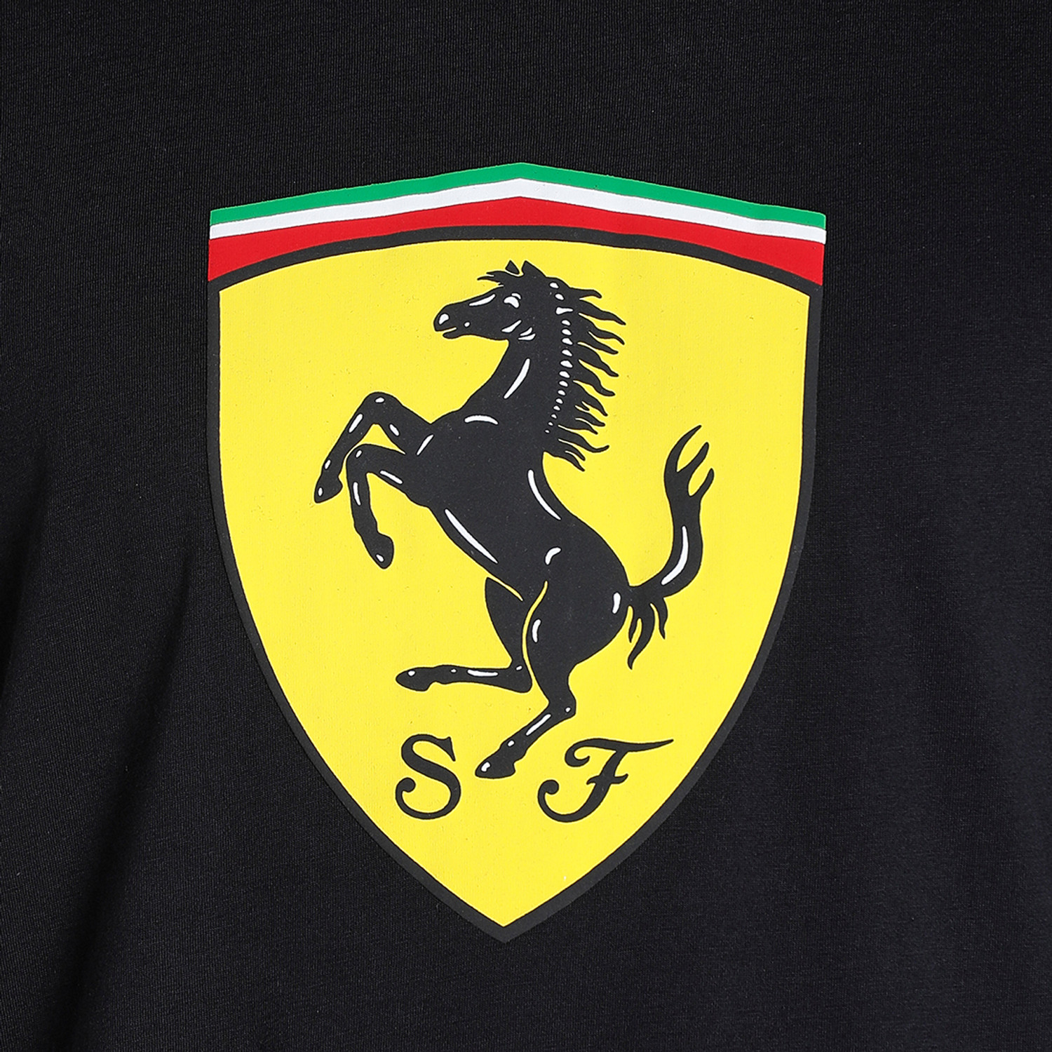 Image of PUMA Ferrari Race Big Shield Tee Colored Men Solid Crew Neck Cotton Blend Black T-Shirt