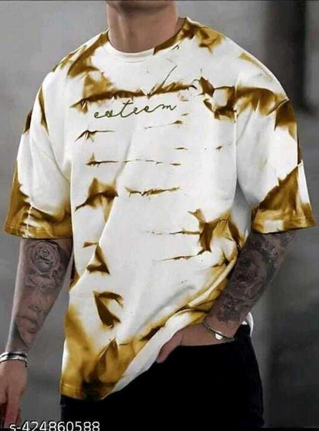 Season Men's Gold Printed Round Neck T-Shirt - Image 1