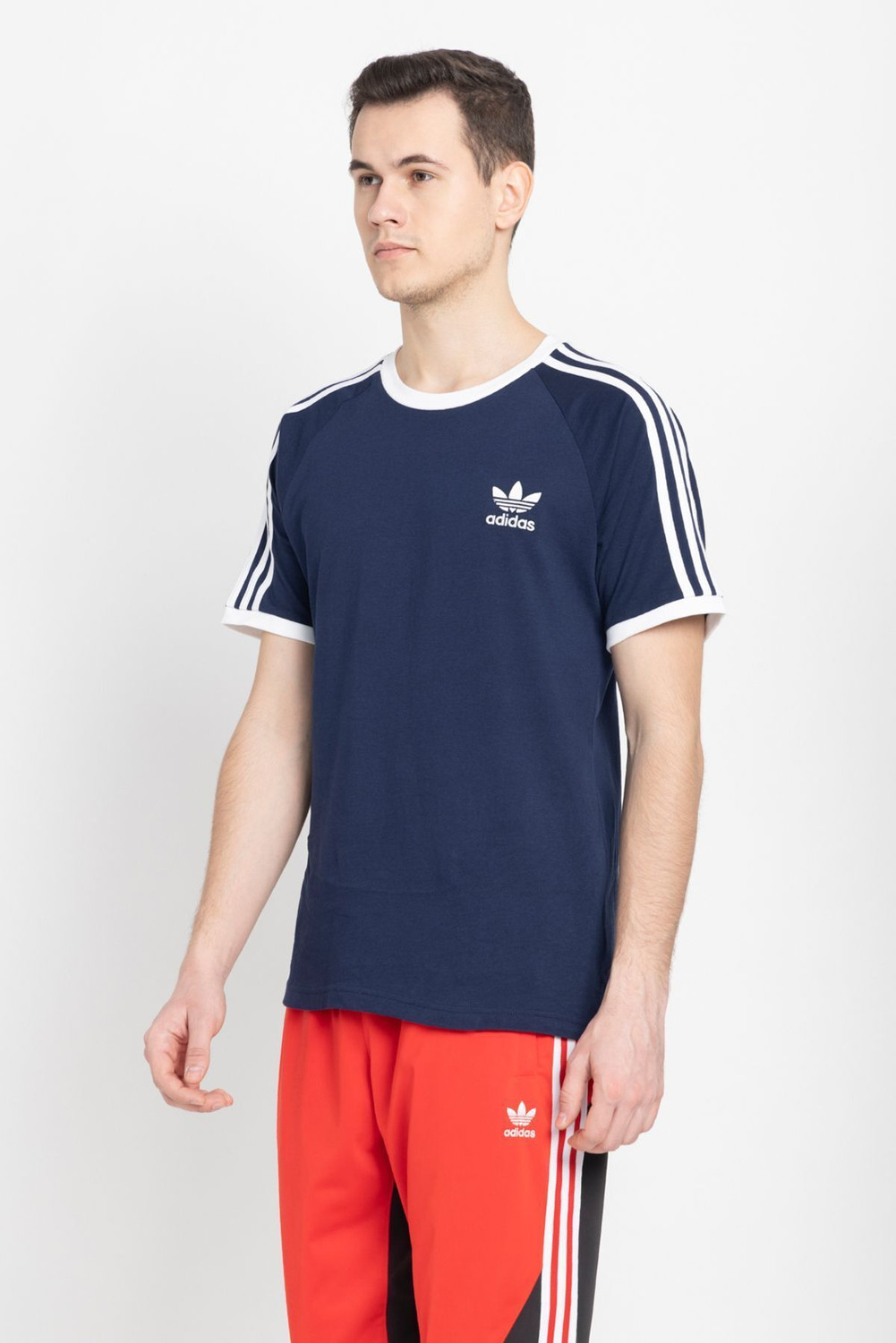 Image of ADIDAS ORIGINALS Men Solid Round Neck Cotton Blend Blue T-Shirt