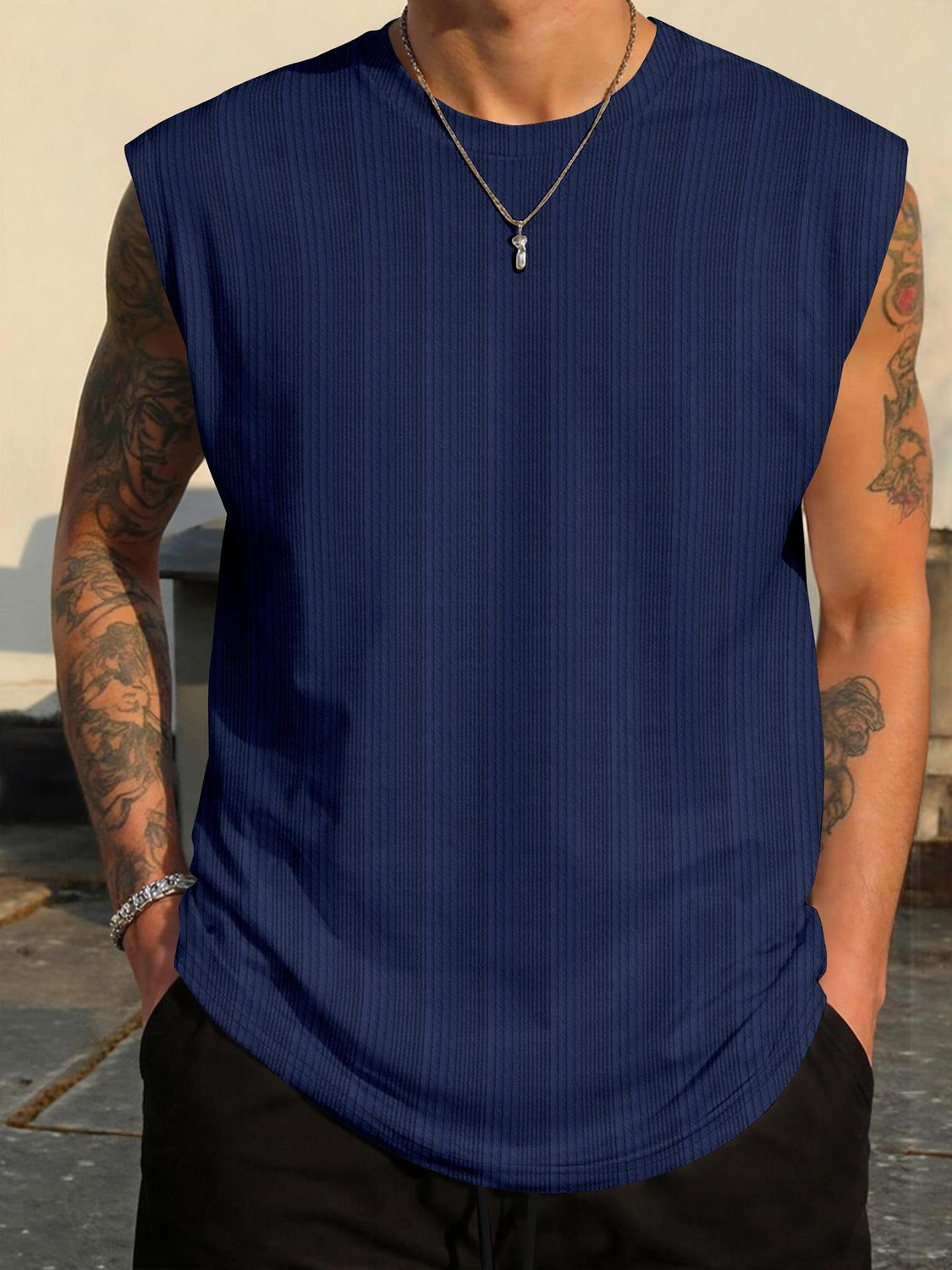 KAJARU Men Dark Blue Polyester T-Shirt - Image 1