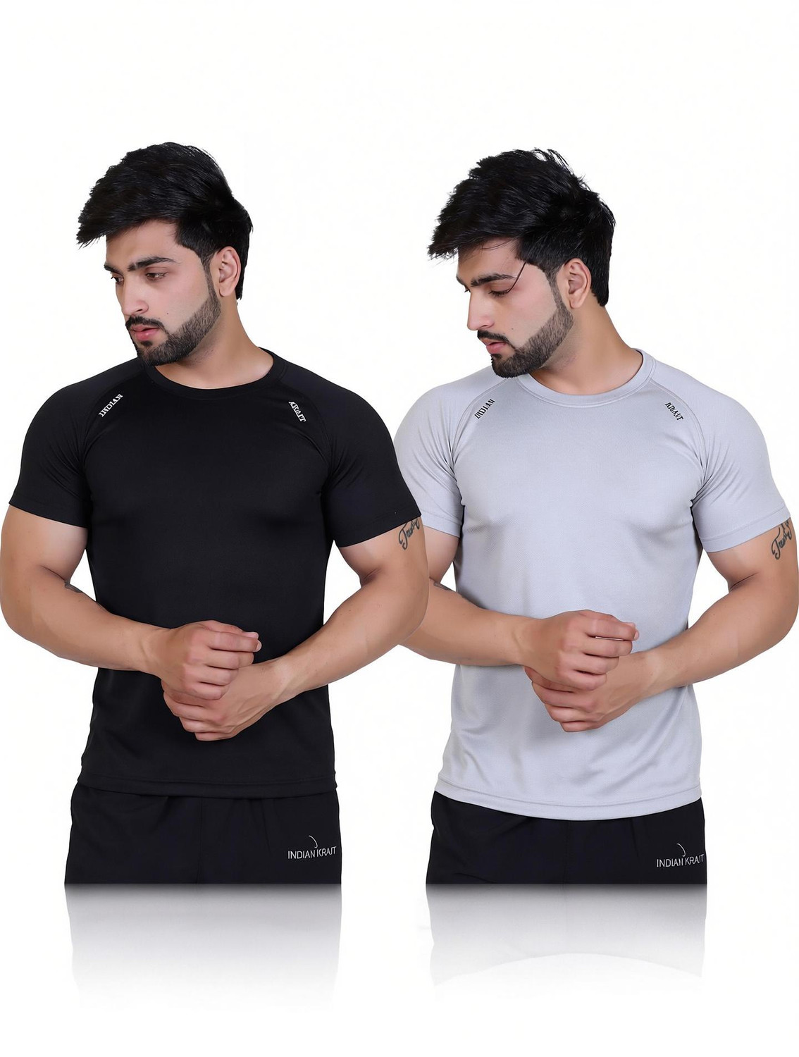 Image of HRX by Hrithik Roshan Men Solid Round Neck Polyester Grey T-Shirt