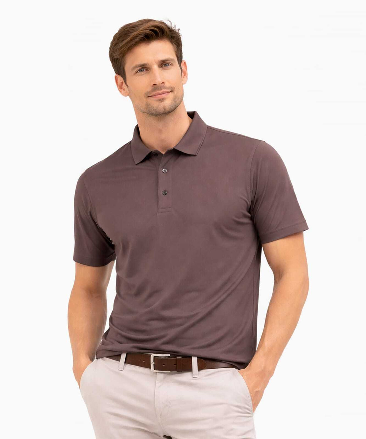 Image of RARHANPREMIUM Men Solid Polo Neck Cotton Blend Blue T-Shirt