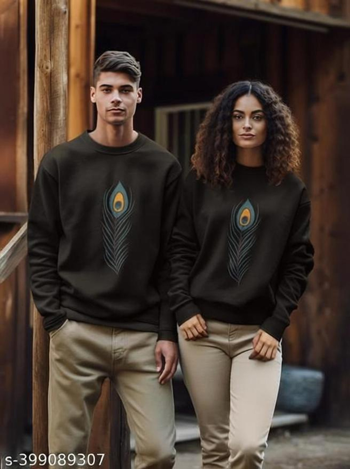 Image of dione fashion Couple Printed Round Neck Pure Cotton Black T-Shirt