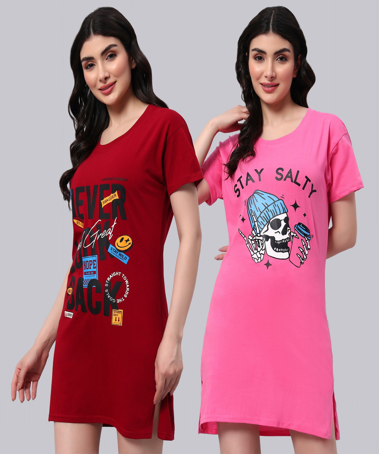 Image of ZentWorld Pack of 3 Women Printed Round Neck Cotton Blend Multicolor T-Shirt