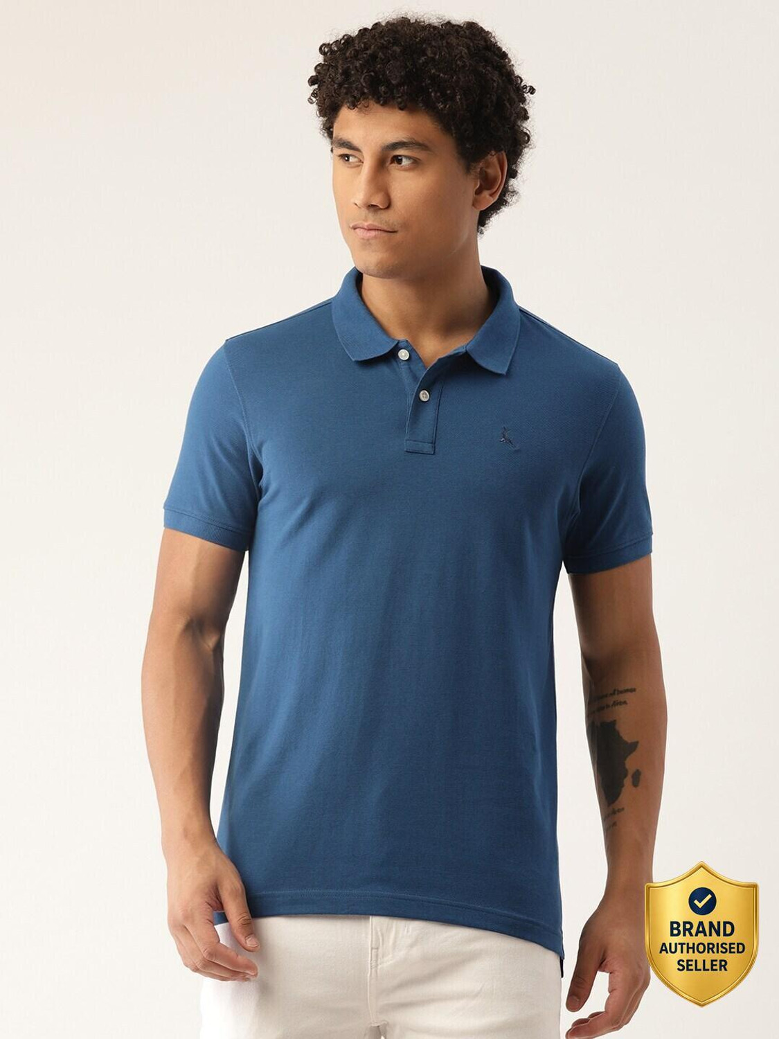 Image of PARX Men Solid Polo Neck Cotton Blend White T-Shirt