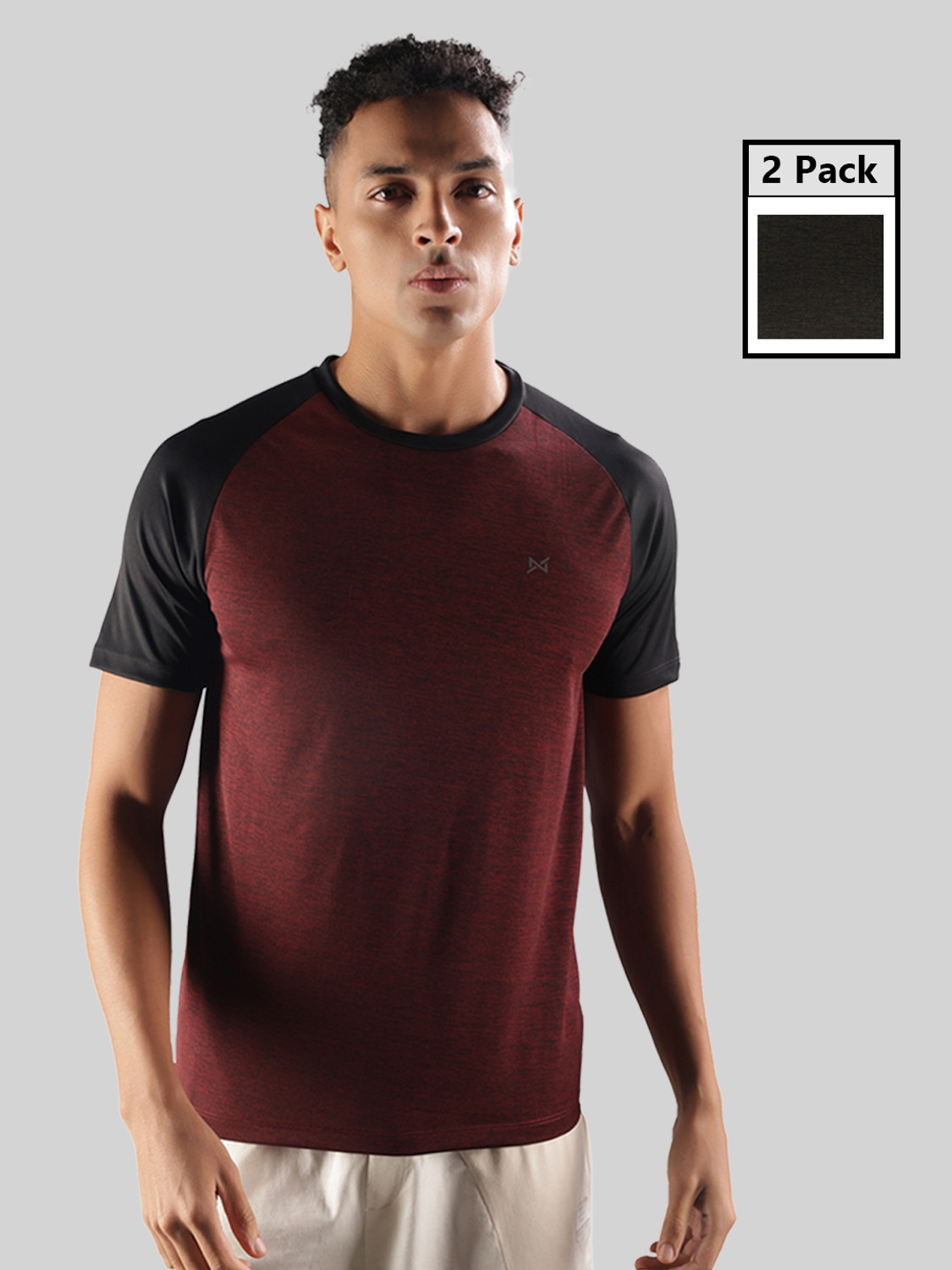 Image of Force NXT Pack of 2 Men Solid Round Neck Pure Cotton Blue, White T-Shirt