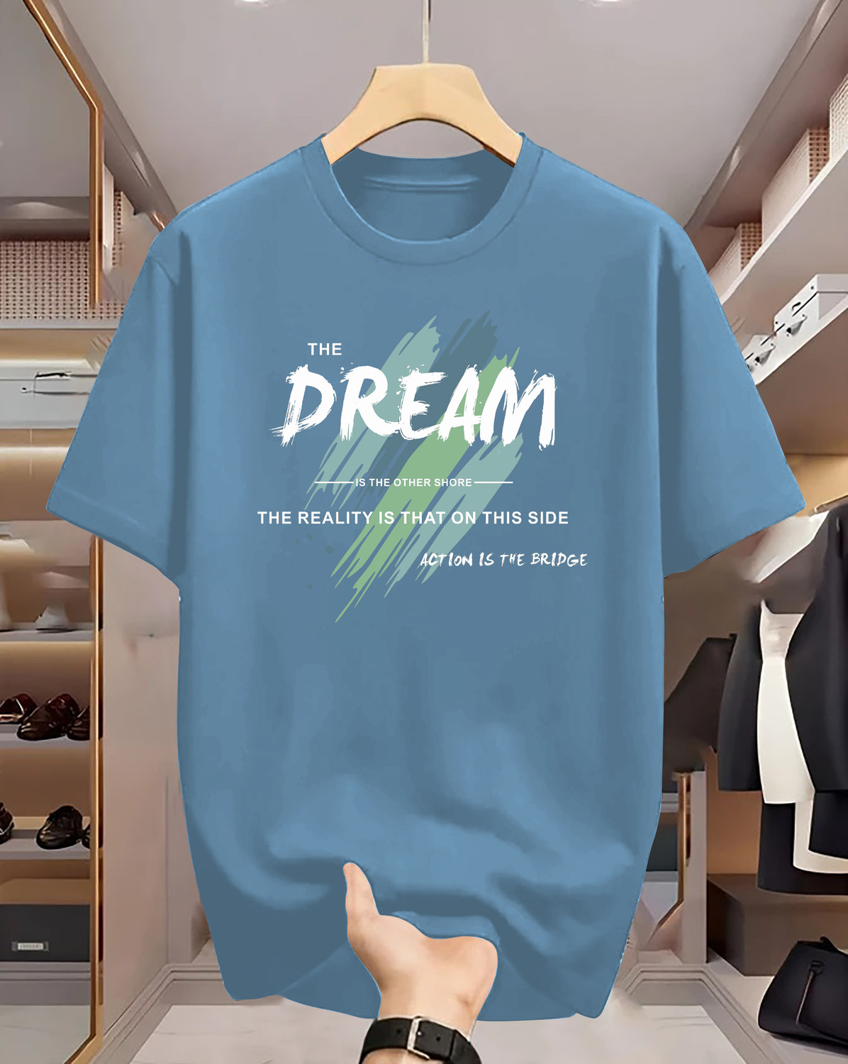 Manly Tees Men Graphic Print Round Neck Cotton Blend Light Blue T-Shirt - Image 1
