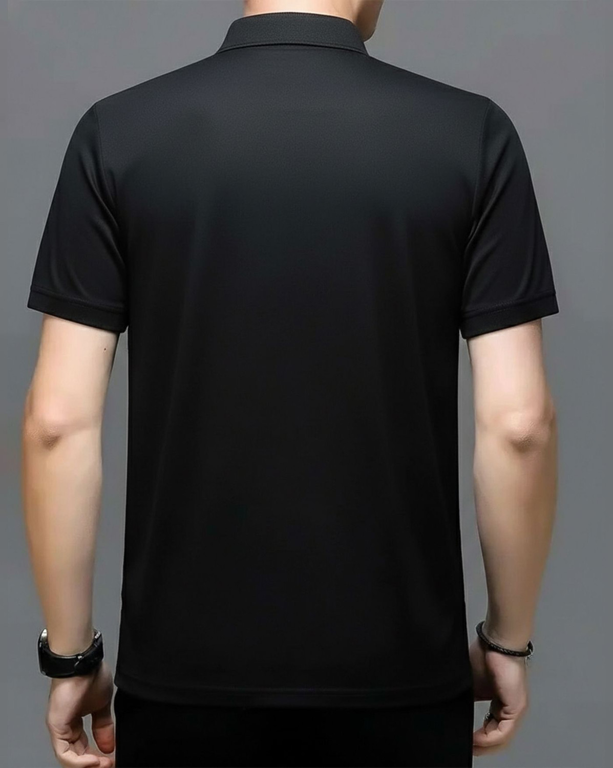 Image of AUSK Men Checkered Polo Neck Cotton Blend Black, Grey T-Shirt