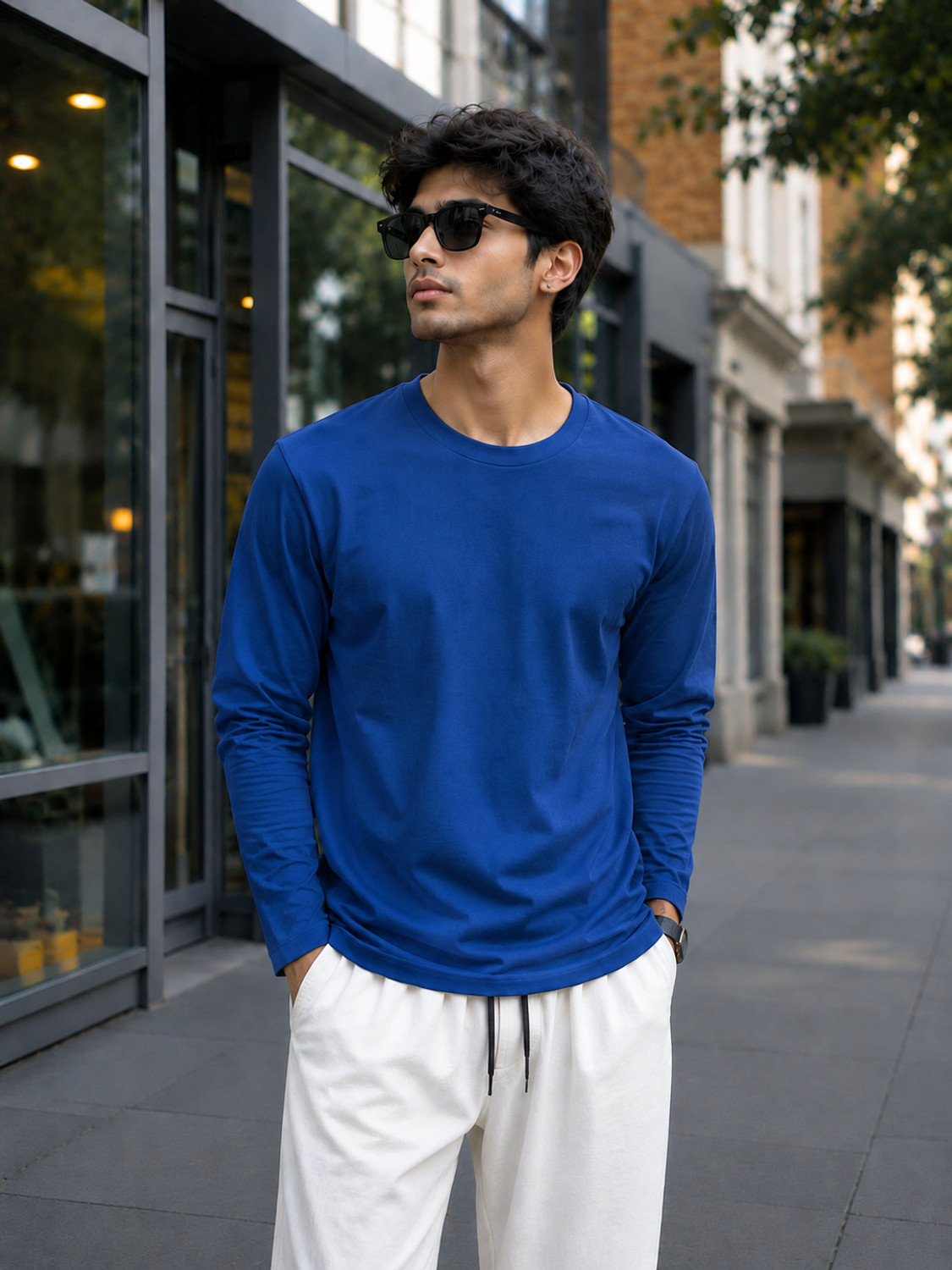 Image of TRIPR Men Solid Mandarin Collar Cotton Blend Green T-Shirt